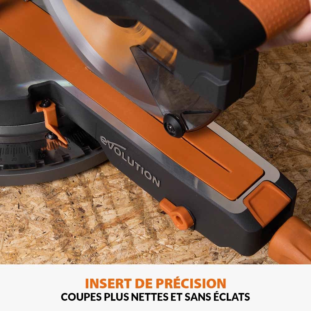 Evolution Power Tools R255SMS-DB-Li Scie à onglets coulissante sans balais à double biseau sans fil Li-Ion EXT lame multi-matériaux, coupe le bois le métal le plastique 255 mm - Batteries non incluses
