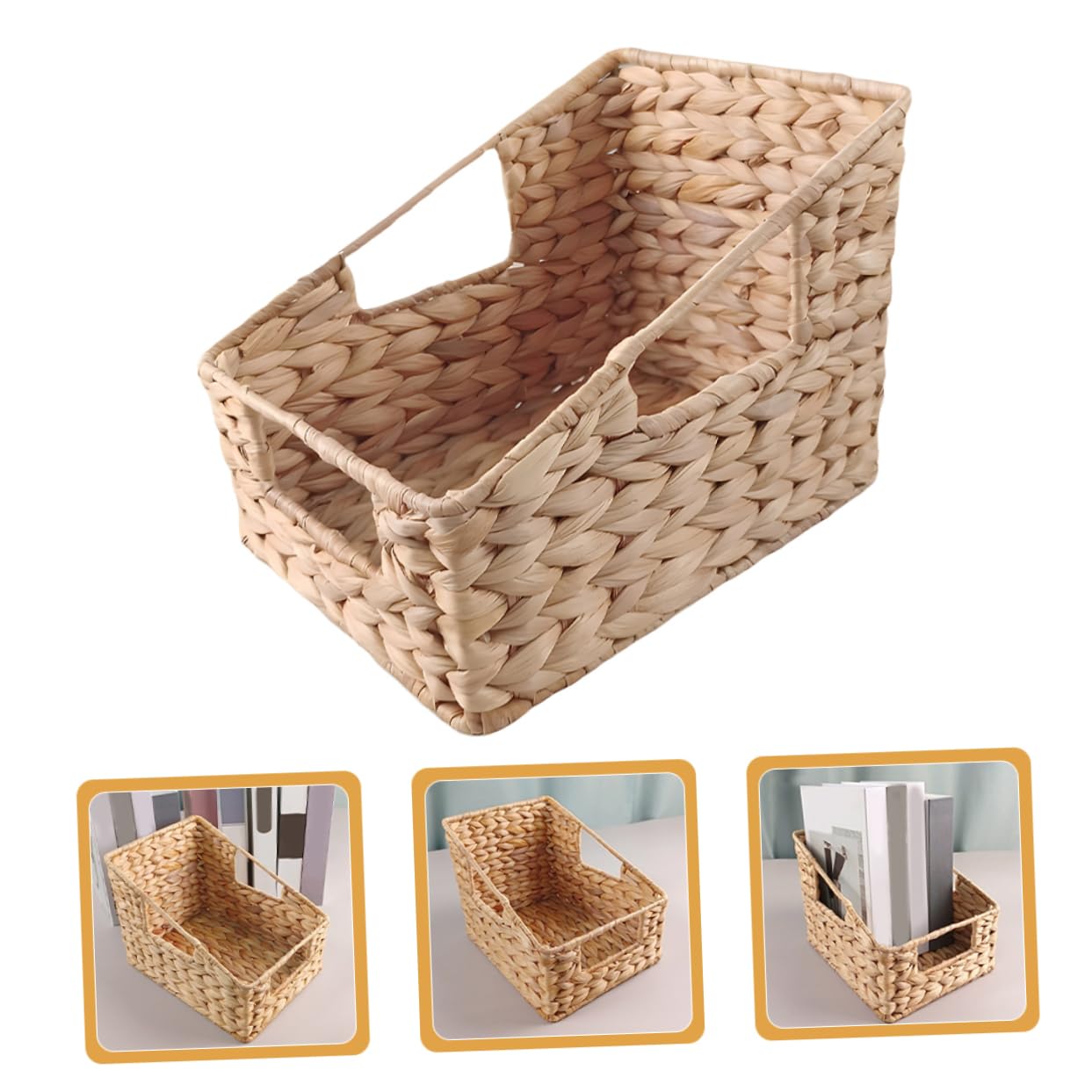 Alipis Cesto Portaoggetti in Giunco Naturale Manici su Tre Lati, Ampio Interno per Organizzazione Giocattoli e Carta, Design Intrecciato Elegante e Funzionale