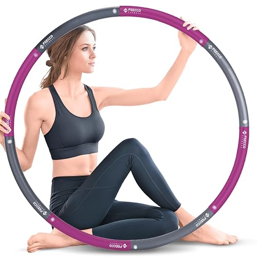 FEECCO Weighted Fitness Hoop, 8 Detachable Sections for Weight Loss - Purple 2.2LB