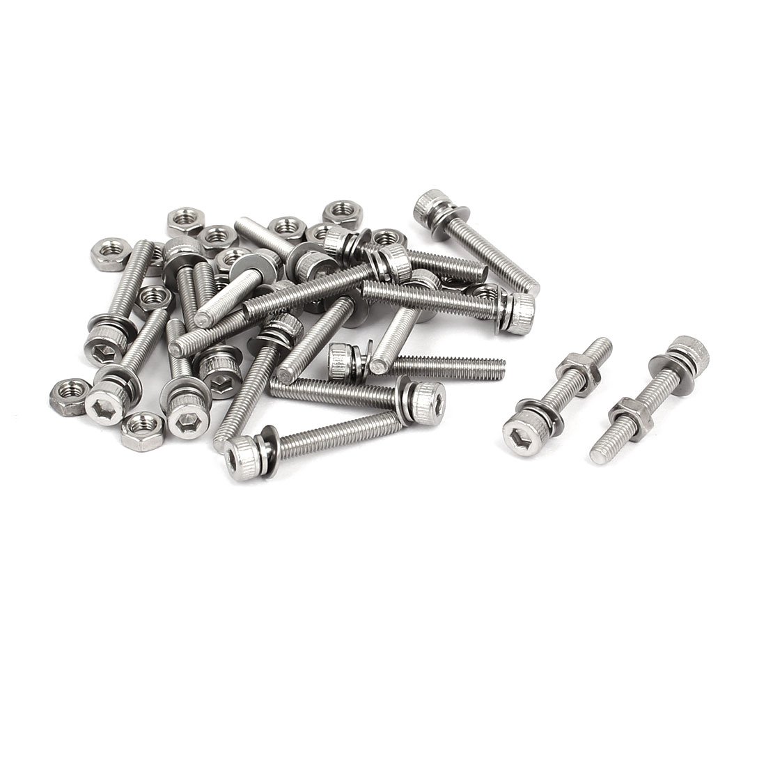 Sourcingmap M3 x 20mm 304 Stainless Steel Hex Socket Head Cap Screws Nuts w Washers 20 Sets