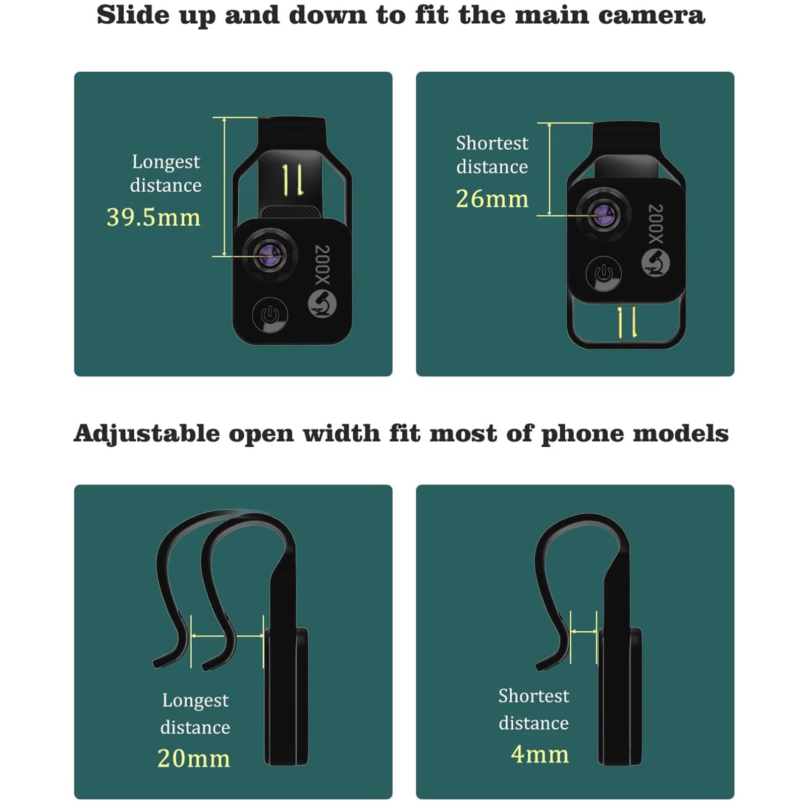 FLEXMAN Mobile Phone Microscope, 200X Microscopio USB Portátil con CPL, USB con Clip Universal para Teléfono con Lente CPL, Mini Microscope Macro Lens Smartphone, Accesorios Cámara Microscopio Digital