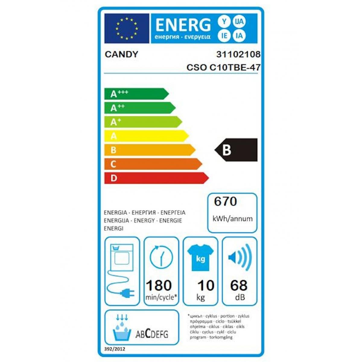 CANDY Sèche linge Condensation CSOE C10TBE-47