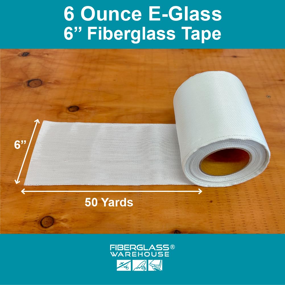 High-Strength Fiberglass Cloth Tape, 6 oz, 6" Wide x 50 Yards - Reinforcement, Waterproof, Heat & Fire Resistant E-Glass - Ideal for Seams, Corners, Repairs - Compatible with Epoxy, Polyester Resins