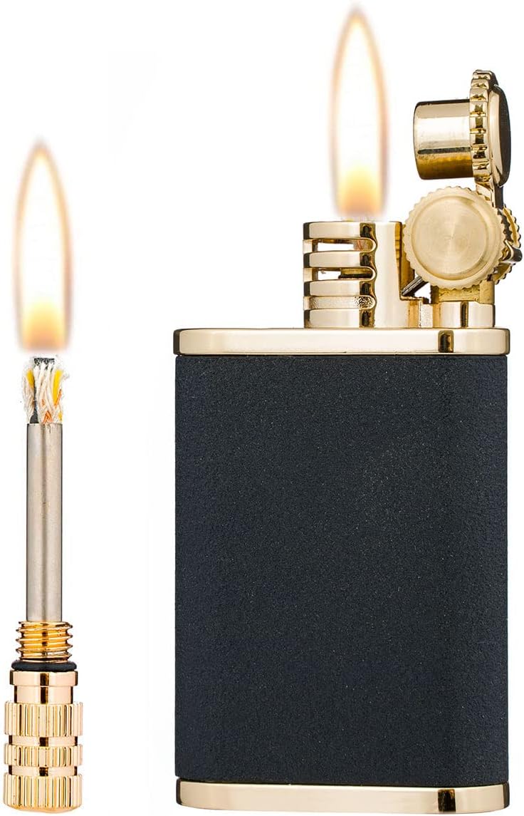 2 in 1 Lighetr Permanent Match Antique Style Flint Wheel Kerosene Lighter with Permanent Match (Matte Black)