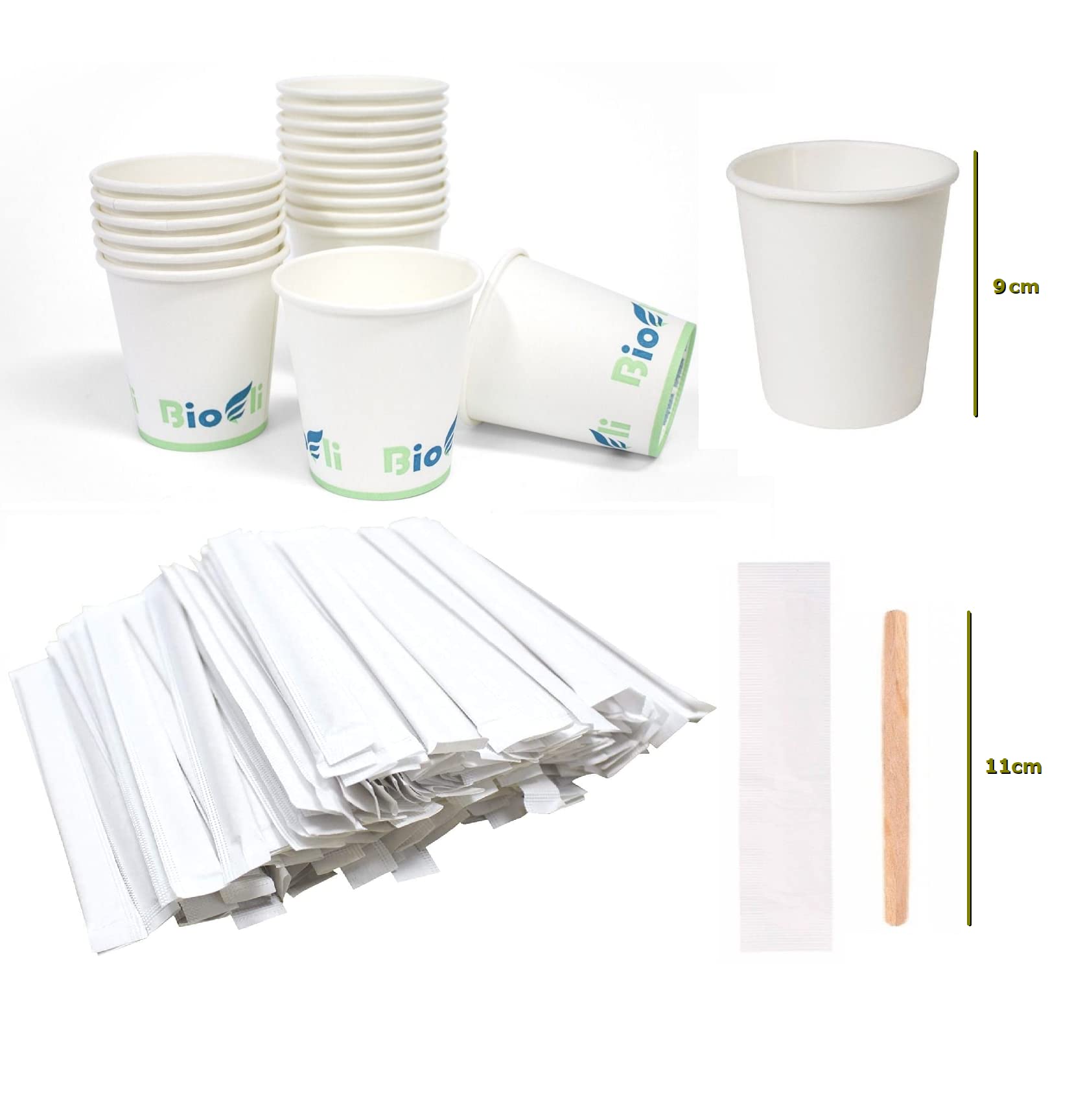 GRADISCO Kit Bicchieri Per Cappuccino 240ml 8oz (100 Pz) In Carta Biodegradabile + 100 Palette In Legno Di Betulla