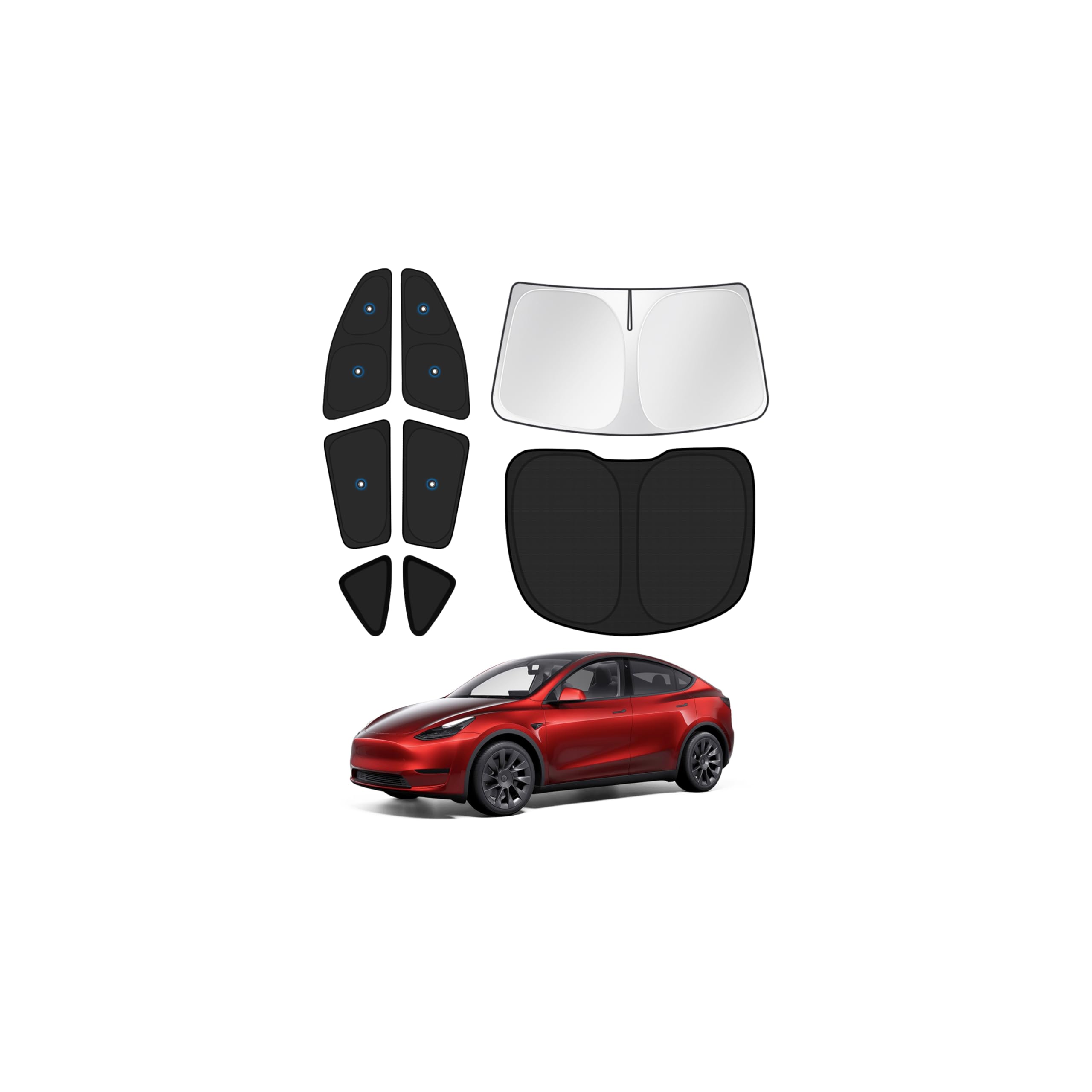 Canvcle Upgraded Window Shades for 2020-2024 Tesla Model Y Accessories with Suction Cups Windshield Sun Shade Side Rear Window Covers Sunshade Sun Shield Privacy Protection for Camping Black 8PCS