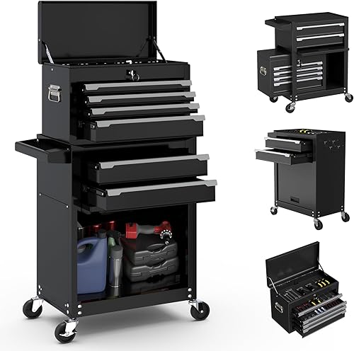 Caja de herramientas con ruedas de 6 cajones, caja de herramientas con ruedas y gabinete de almacenamiento de herramientas de metal de gran
