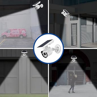 OOSSXX Solar Powered Outdoor Wireless Simulated Cameras Fake Camera Wire Free Solar Motion Light Motion Sensor Floodlights Spotlight