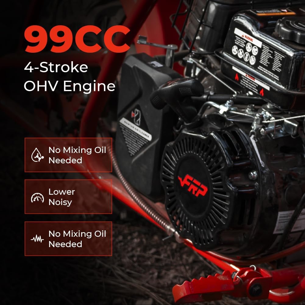 FRP GMB100 Performance 99CC 4-Stroke Mini Dirt Bike - Upgraded Hydraulic Brakes & Front Suspension Fork, 28MPH Off-Road Mini Bike with LED Headlight, Anti-Slip Seat, Supports 220LBS,Red