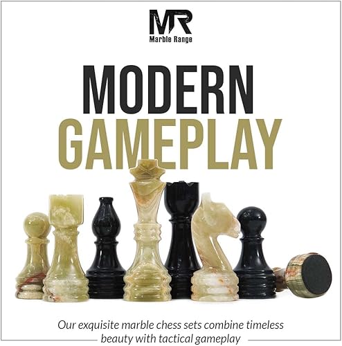 Miniatura 6 de Juego de ajedrez de mármol para adultos de 15 pulgadas, hecho a mano, juego de mesa de ónix negro y verde con 32 piezas de ajedrez, 2 reinas