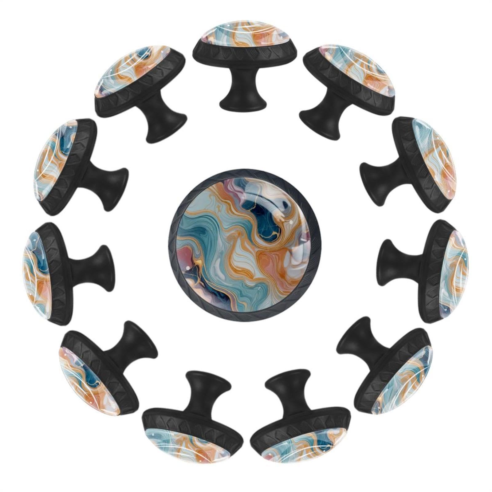 Boutons de tiroir en verre marbre coloré lot de 12 poignées de meuble pour cuisine et armoire
