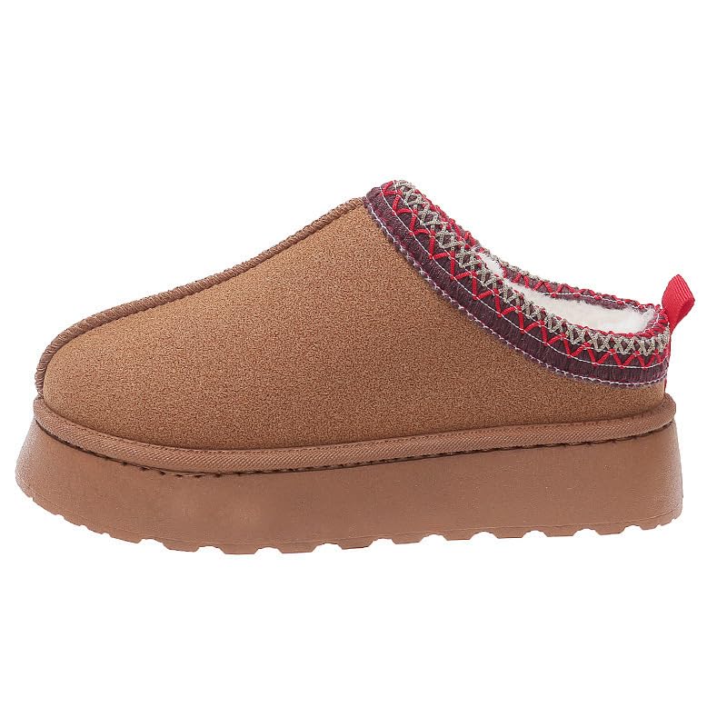 Women's Slippers Platform Mini Boots Short Ankle Boot Fur Fleece Lined Sneakers House slippers Anti-Slip Boot For Outdoor (Brown, 6)