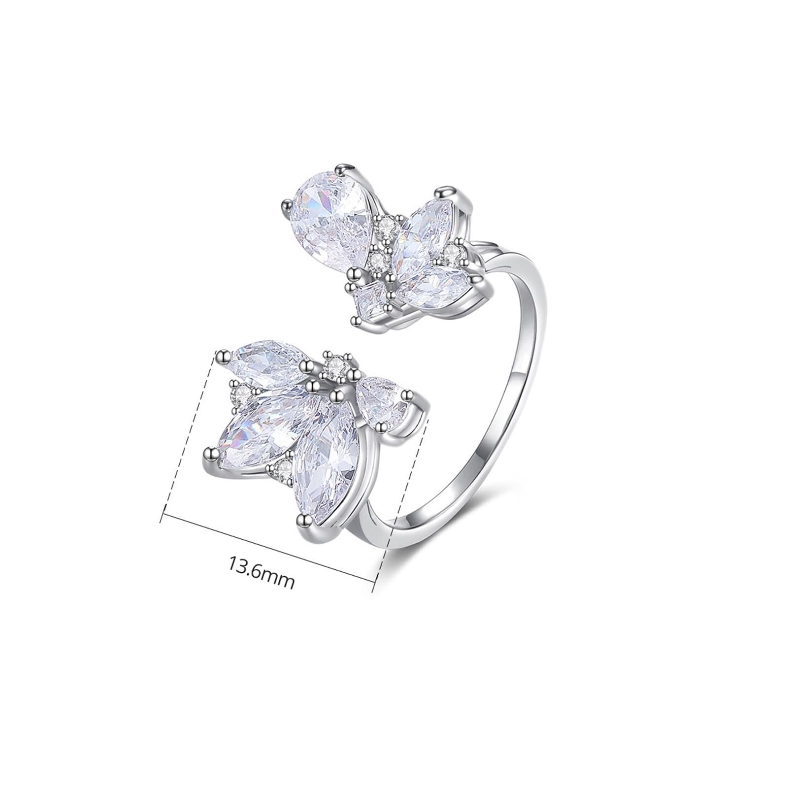 Wycian Pierścionki zaręczynowe Moissanite białe złoto pierścionki 18-karatowe niemetalowe pieczątki (tylko moda) otwarte z motylem cyrkonia sześcienna rozmiar H 1/2 proste dla cioci biżuteria na