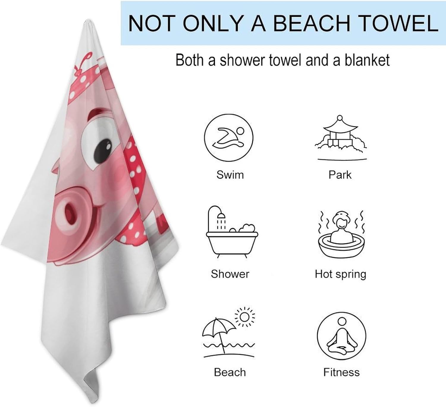 Swimming Towel, Piggy Printed Fashion Towel,Portable Towel,Durable Towel
