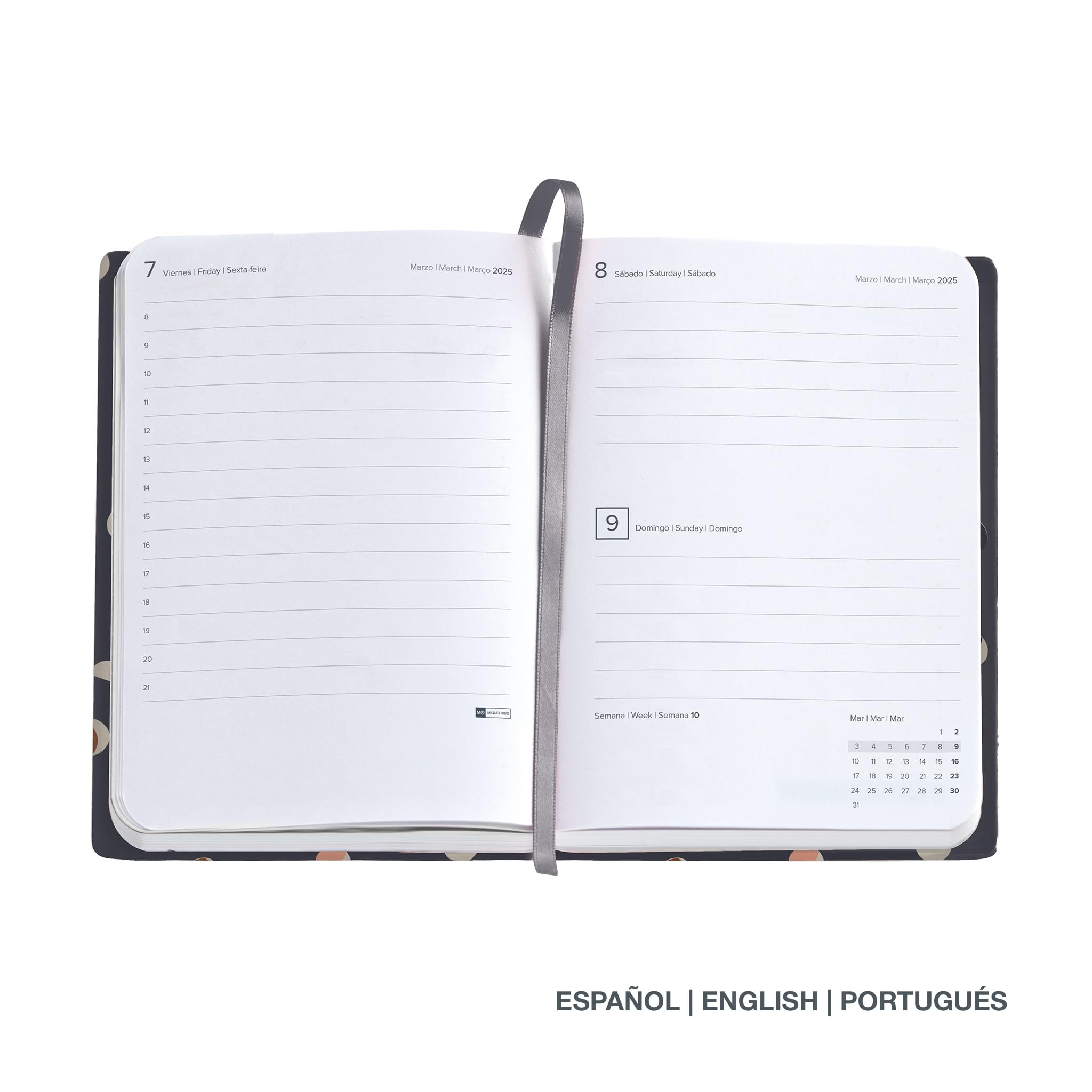 Miquelrius, 2025 Diary, Yearly Agenda 122 x 168 mm, Day Page Agenda, Laminated Cardboard Cover, Spiral, Elastic Closure - Image 2