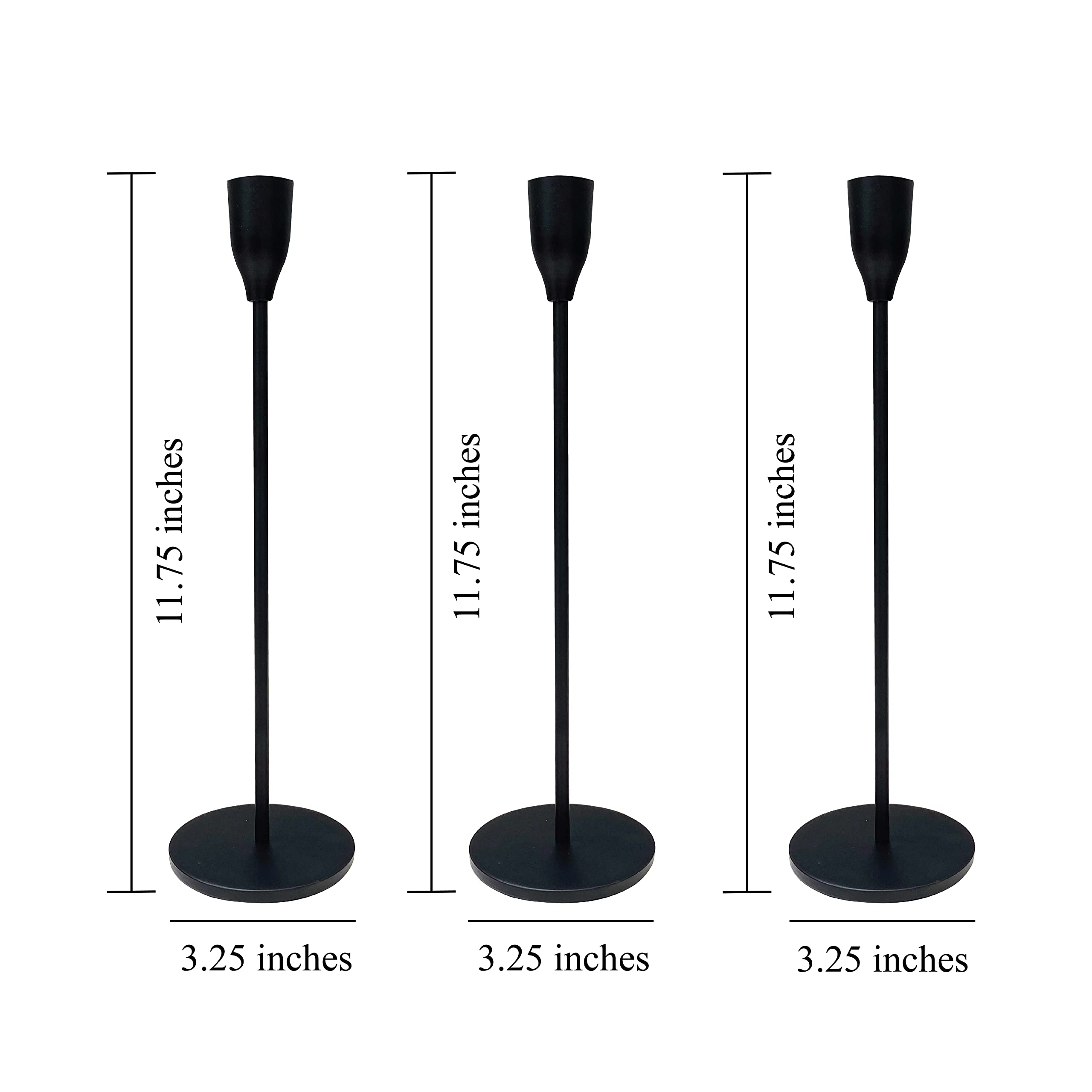 Amazon.com: Rely+ - Portavelas negro mate de 11.75 pulgadas de alto, juego  de 3 portavelas del mismo tamaño - Portavelas cónicos de metal moderno  extra alto para Halloween - Boda - Decoración