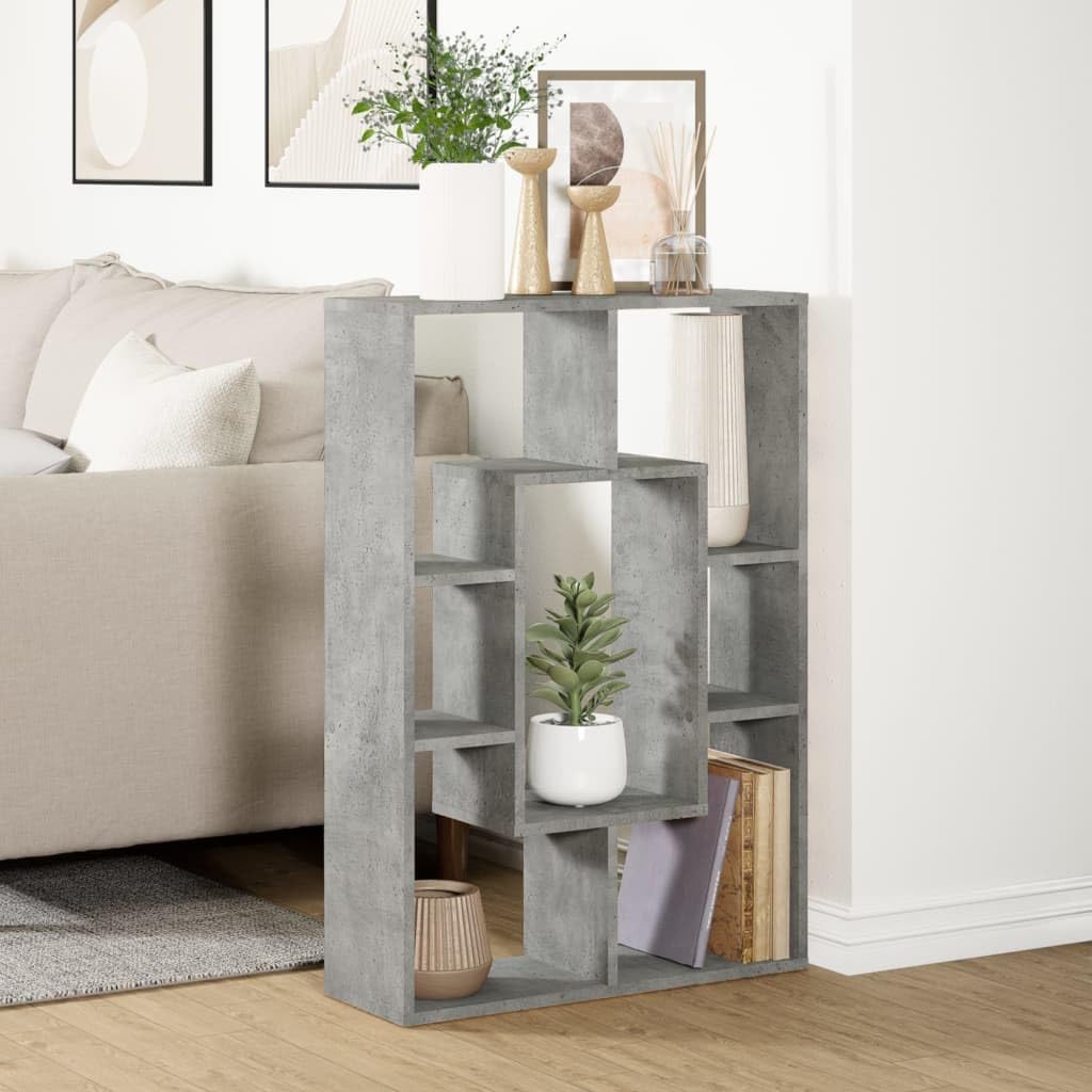 Libreria grigio cemento, 63 x 20 x 90 cm, in legno con 7 scomparti, scaffale e divisorio per soggiorno, ufficio, cameretta dei bambini, sistema di scaffali salvaspazio con spazio e funzione di
