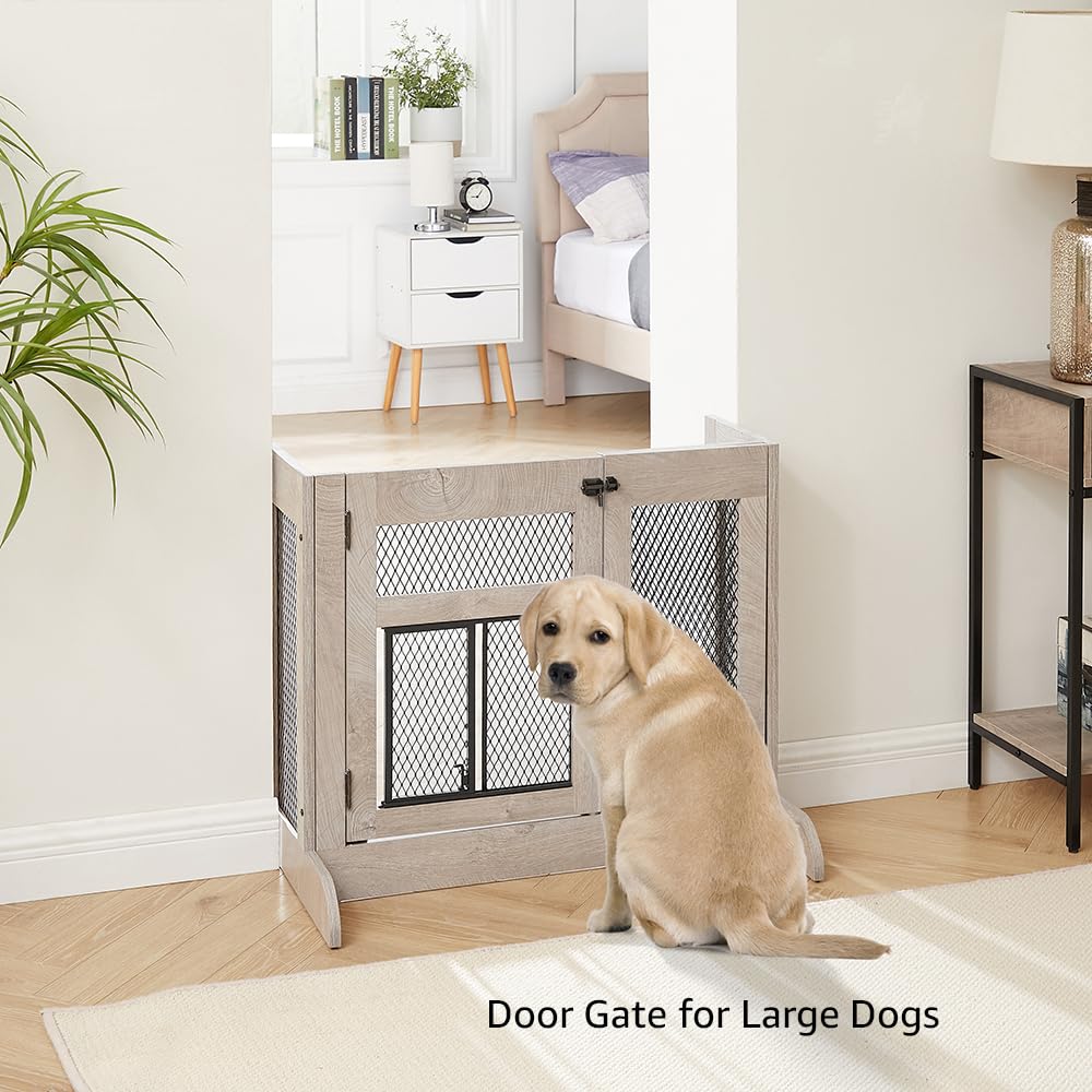 unipaws Puerta para gatos 2 en 1, puerta retráctil para bebés con puerta para gatos, puerta para gatos para puerta y escaleras, puerta a prueba de perros para interiores, barrera de madera ajustable