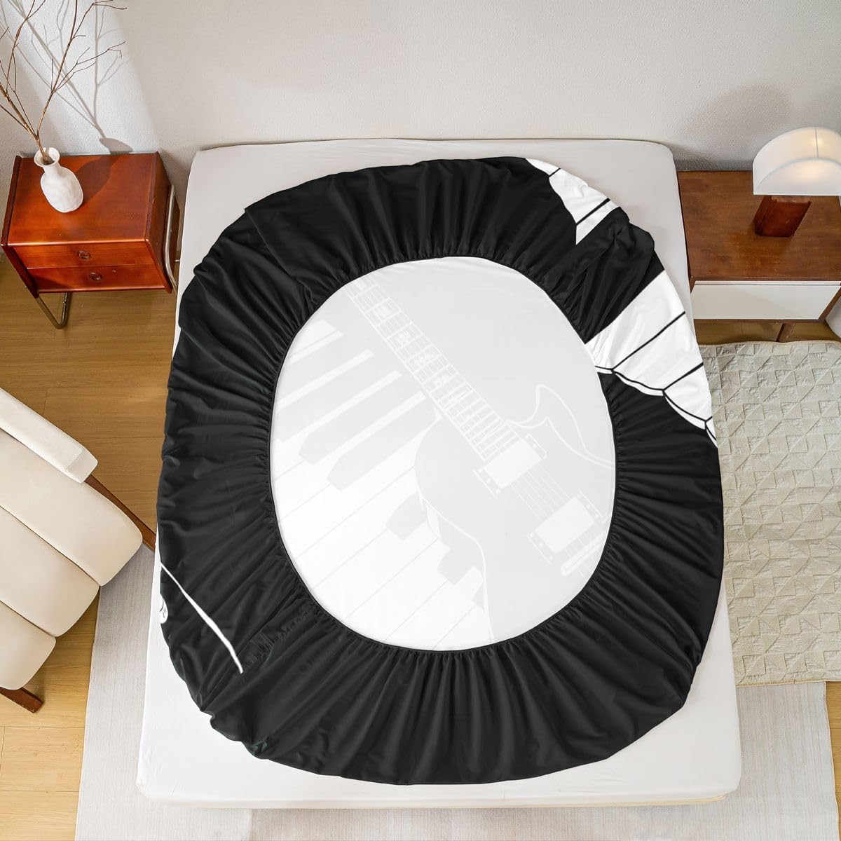 Erosebridal Music Fitted Sheet Twin Size Guitar Bed Sheets Musical Instruments Guitar Bedding Set for Kids Boys Girls Piano Keyboard Sheets