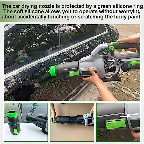Car Drying Nozzle for EGO Power+ Leaf Blowers 530 575 580 615 650 765, Contain 1 Blower Wall Mount & 2 Mounts Battery Holders & Install Screw & Green Soft Silicone Band - 8 Inch - Thumbnail 4