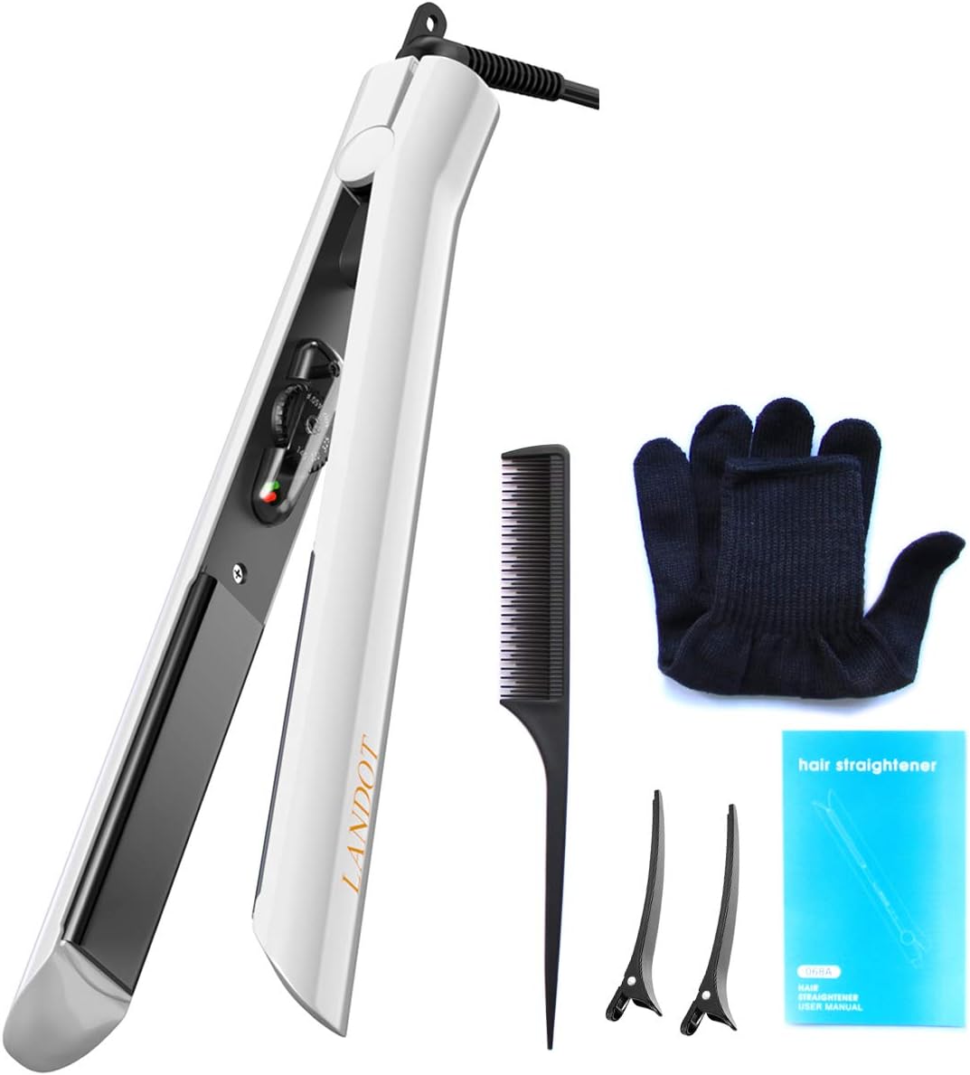 Anti-Static Hair Straightener Professional Flat Iron with Floating Ceramic Plates 2 in 1 Curling and Straightening for Women Dual Voltage Travel Size Adjustable Temperature for All Hair Types