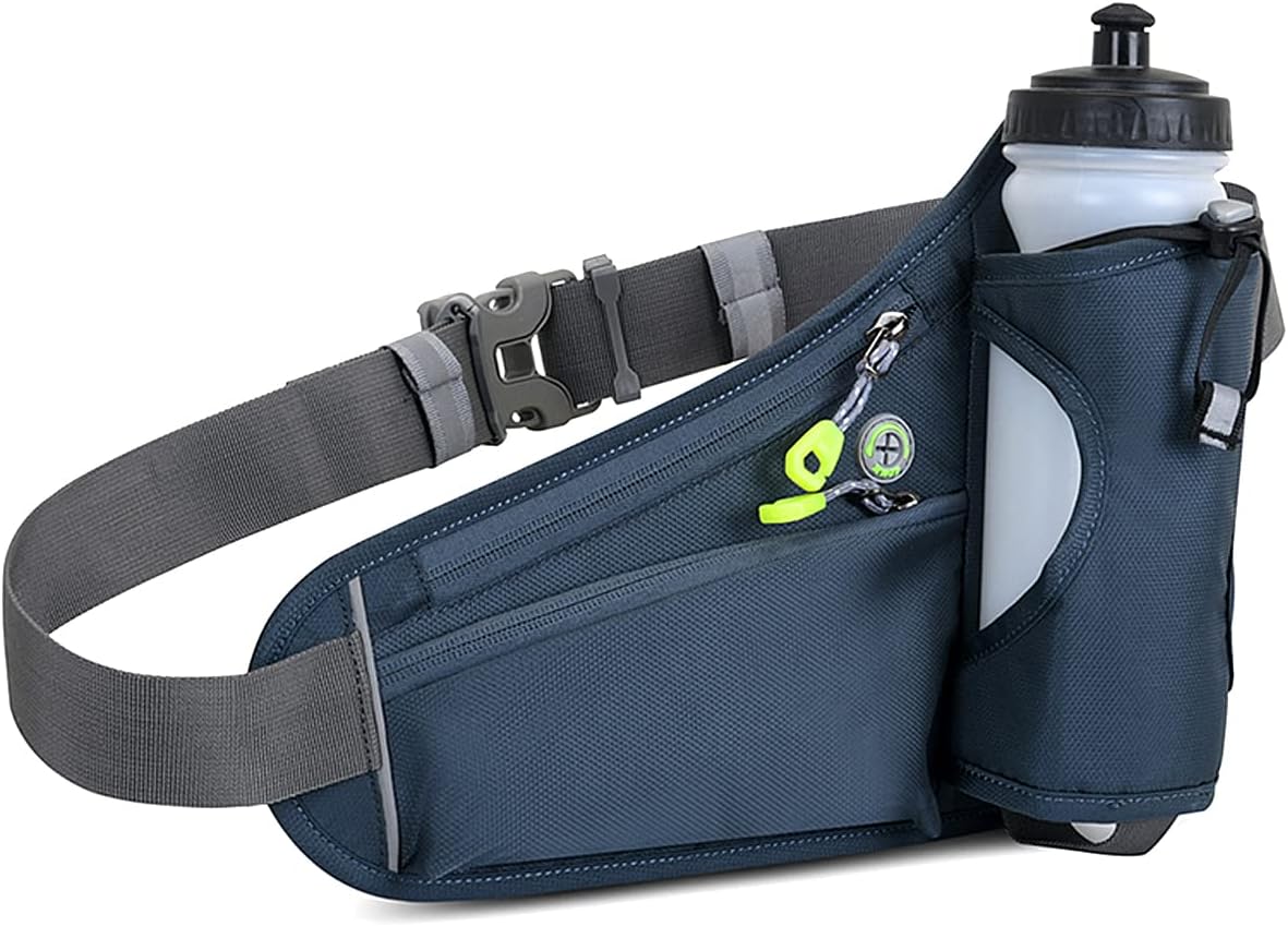 Waist Fanny Pack Waterproof Running Waist Bag Bumbags Cycling Bum Bag with Water Bottle Holder Travel Walking Dog Climbing Hiking Cycling Outdoor Sport Waist Bag with Reflective Strips (Dark Grey)