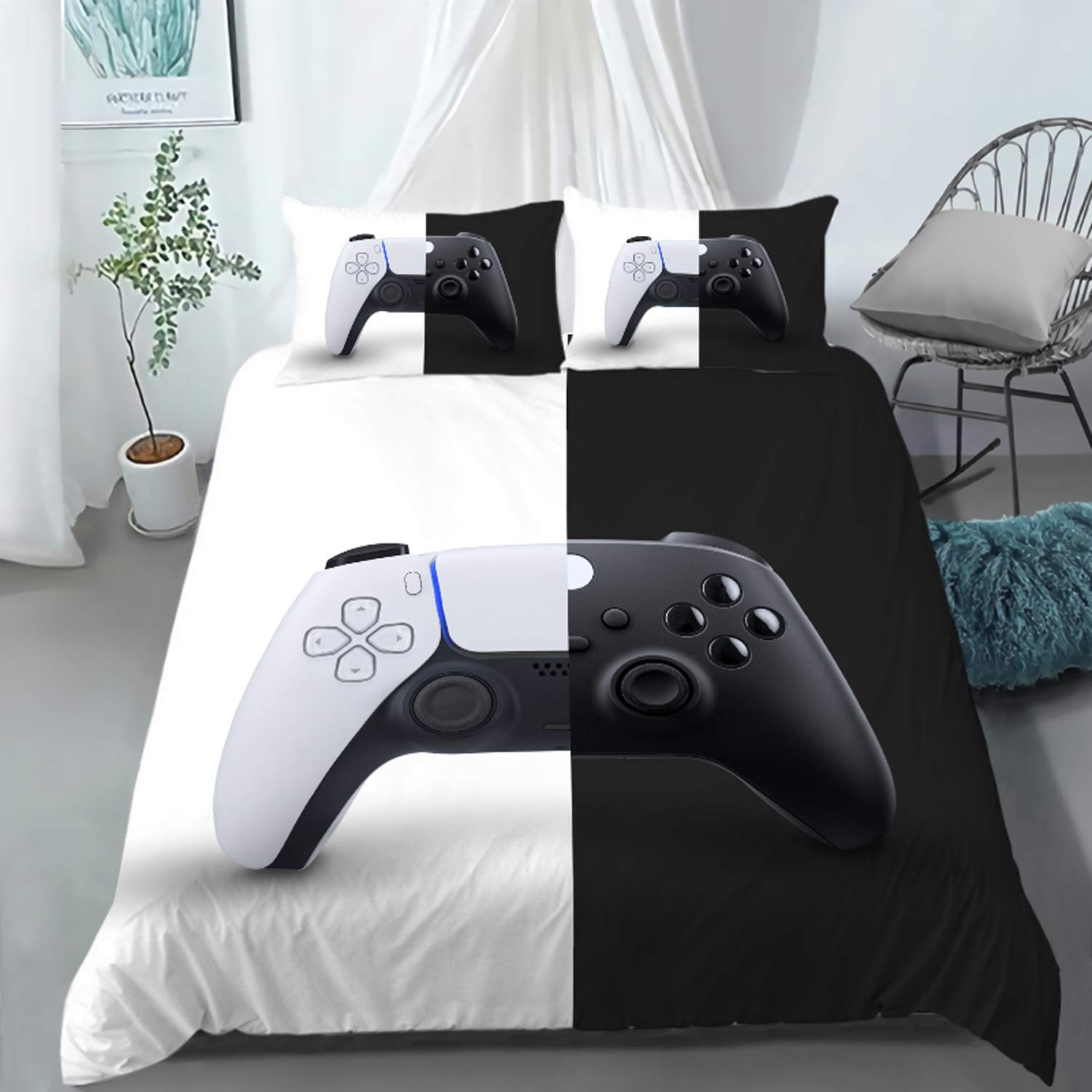 AILONEN Gamer Bedding Sets for Boys, Gaming Duvet Cover Set Full Size,Boys Video Games Comforter Cover, Bed Set for Teen Boys Bedroom,Gamepad Controller,3 Piece with 2 Pillow Shams