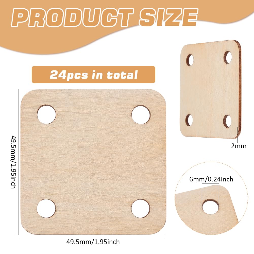 BENECREAT 24 Pcs Square Weaving Cards, 49.5x49.5mm 4 Holes Loom Cards for Handmade Loom Weaving Supplies, brown - Image 2