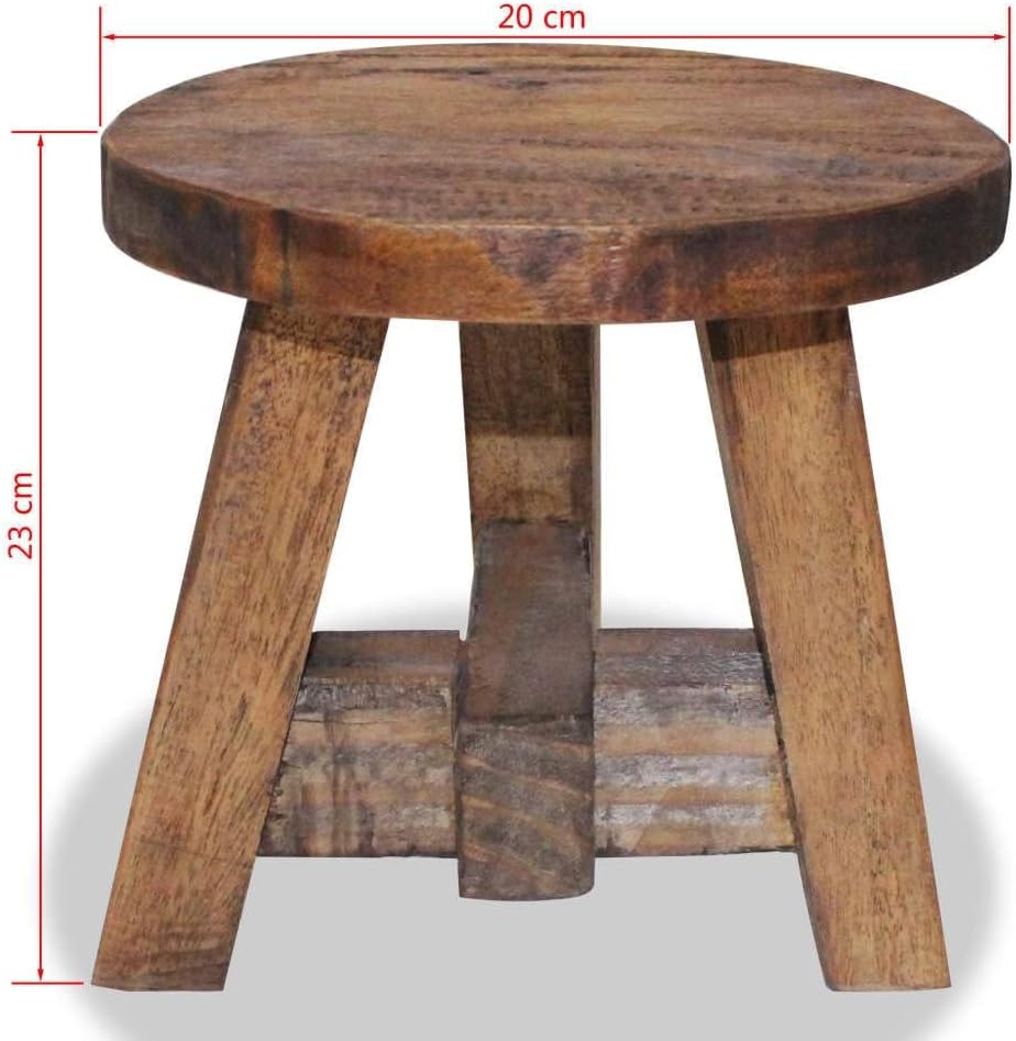 Bowery Hill Compact Round Solid Mahogany Wood Stool, Brown Rustic Finish, 7.9 x 7.9 x 9.1 in, Vintage Style Indoor Seating, Small Space Living Room or Hallway Accent Furniture