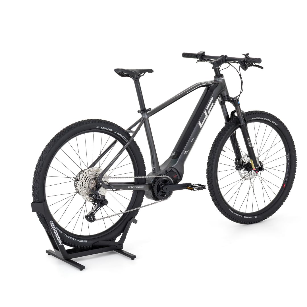DRAGONWORKS RAID Supporto Bicicletta, cavalletto bici da terra per MTB, e-bike, gravel e bici da corsa 26–29", supporto bici stabile per garage, manutenzione e parcheggio, fino a 35 kg