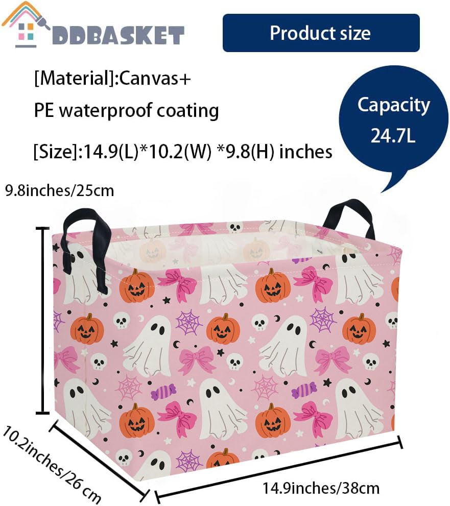 Image of Kids Basket Hlooween Storage Basket Gift Basket Rectangular Bedroom Decor for Books(Bow Ghost)