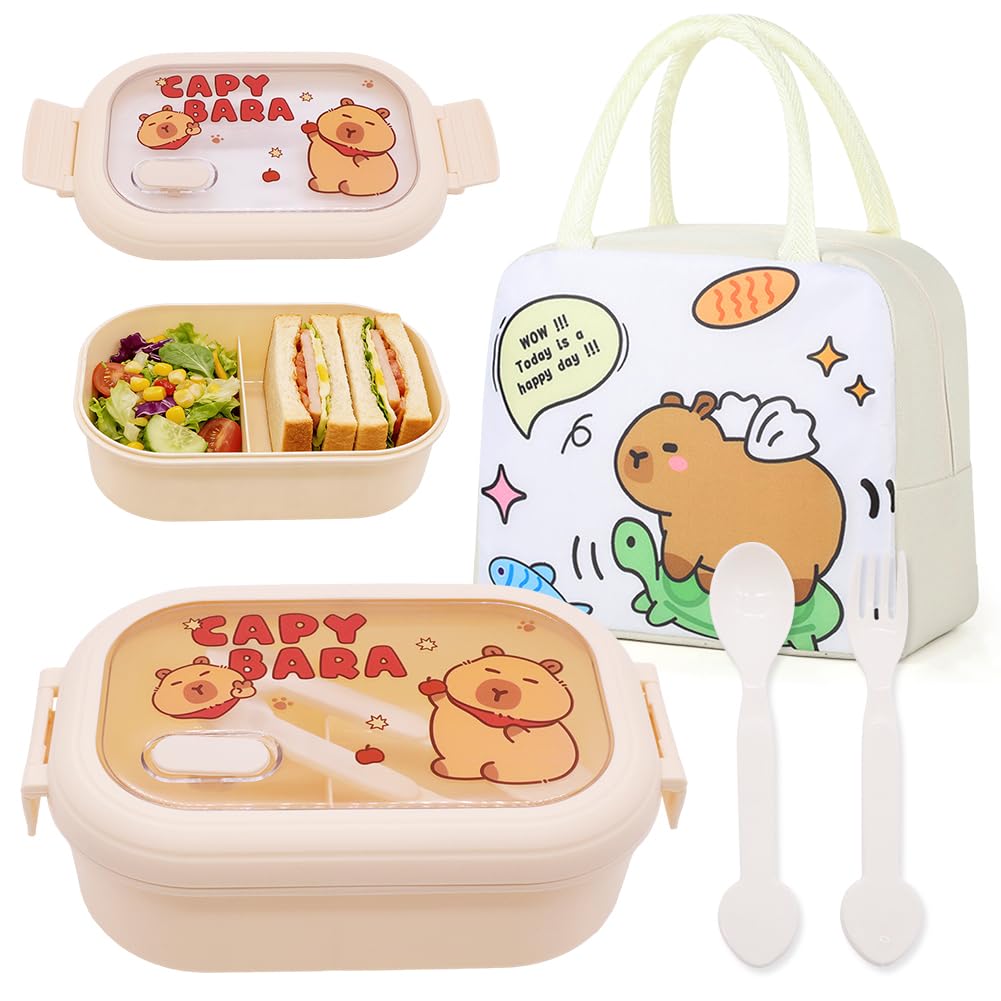 FCXVXCL Capybara Insulated Bag 2PCS Leakproof Bento Box Set Bento Box Set with Lunch Bag Cartoon Lunch Container Easy to Clean All Reusable for School Work Nursery Picnic — image 1