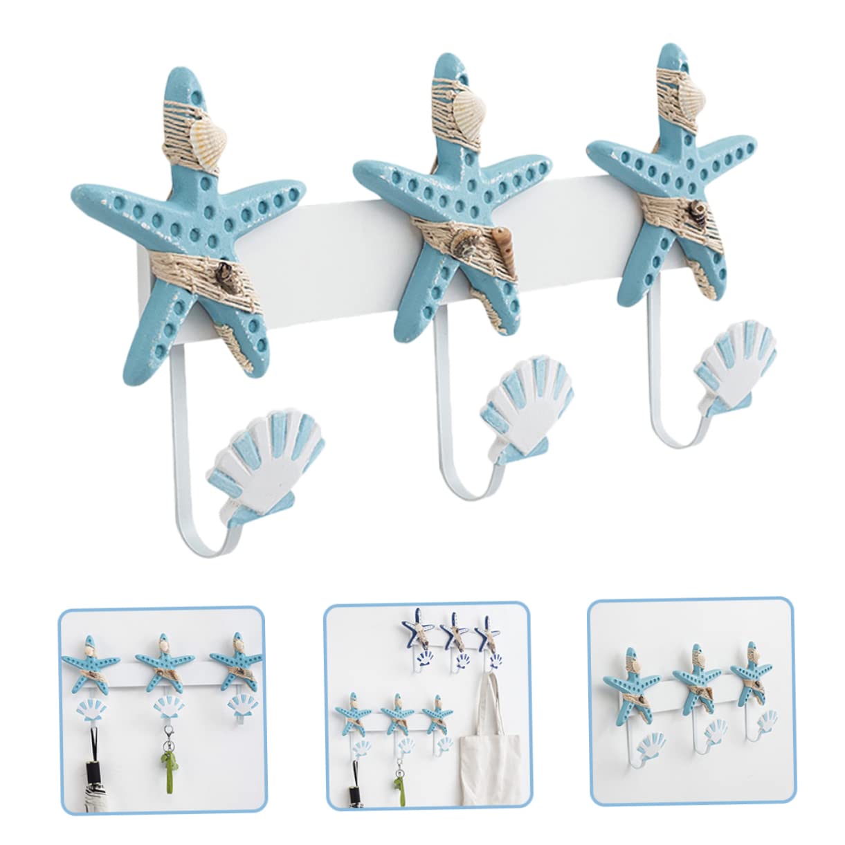 Perchero de Pared Ganchos Azul de Mdf E Hierro Estilo Mediterráneo