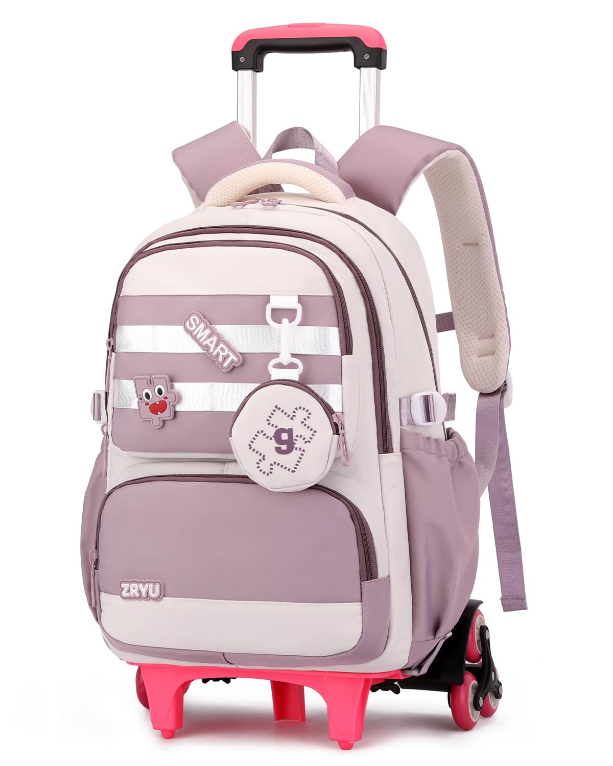 Amythe Cartable à Roulettes Fille – 6 Roues Amovible, 9-16 Ans, Violet