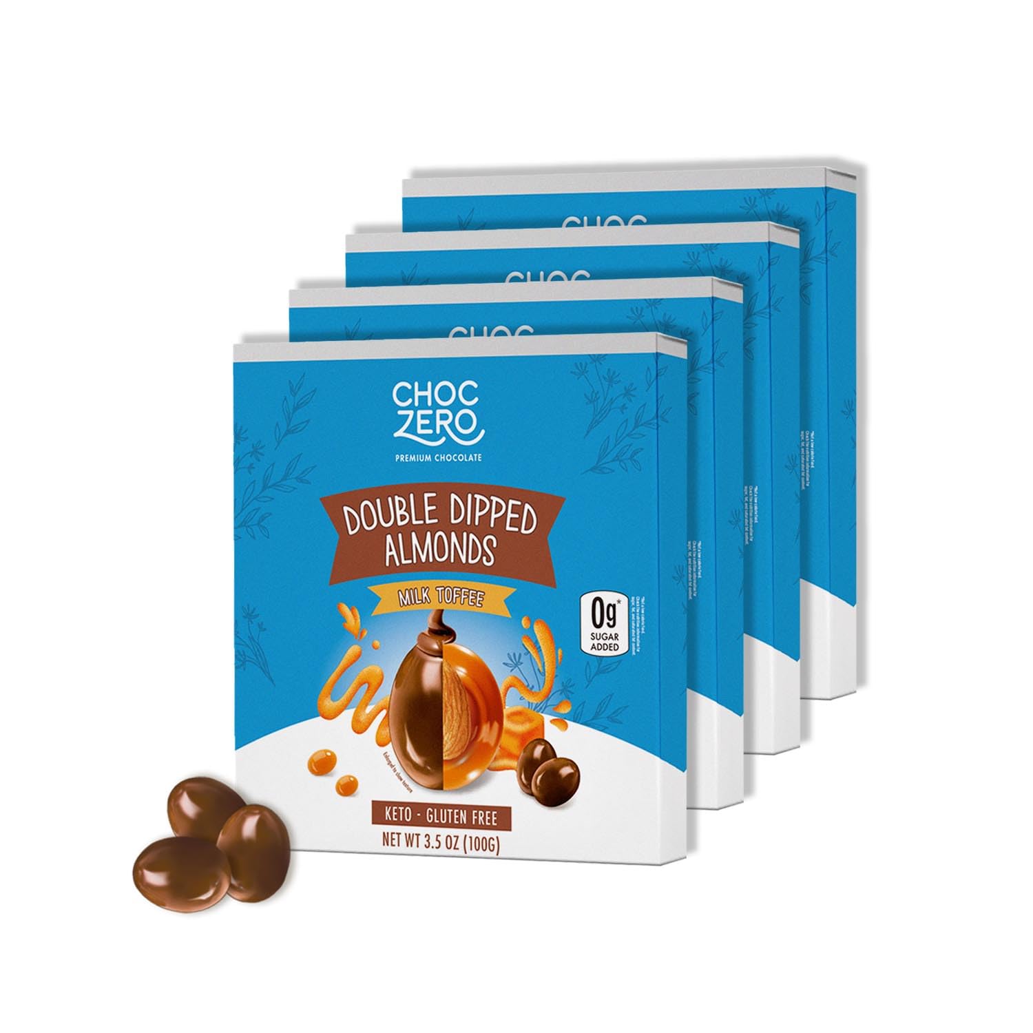 ChocZeroMilk Chocolate Toffee Almonds – Roasted Nuts Covered in Sugar-Free Brittle, No Sugar Added, Keto Friendly, High Fiber, Low Sugar Snack – 3.5oz (Pack of 4)