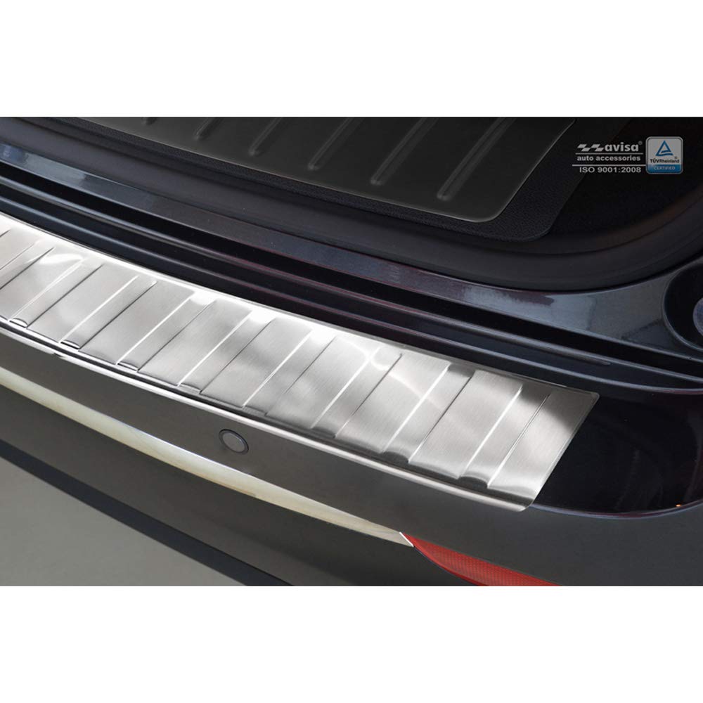 Avisa Black Mirror Stainless Steel Rear bumper protector compatible with Volkswagen Tiguan II incl. Allspace & R-Line 2016-2020 & FL 2020-2024 'Ribs'