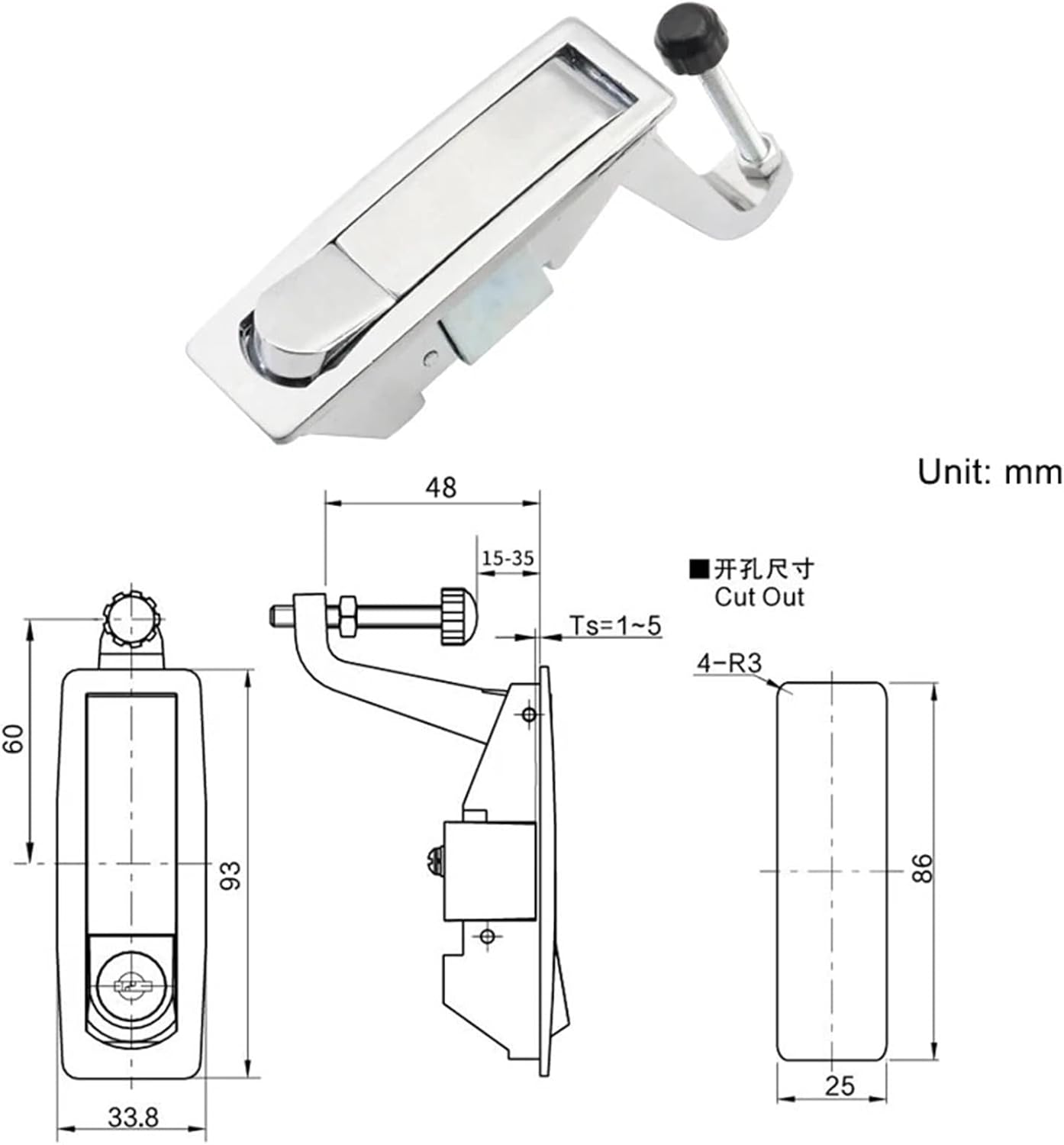 Zinc Alloy Flat Lock Push Type Bounce Industrial Machinery Equipment Cabinet Door Electrical(No Lock)