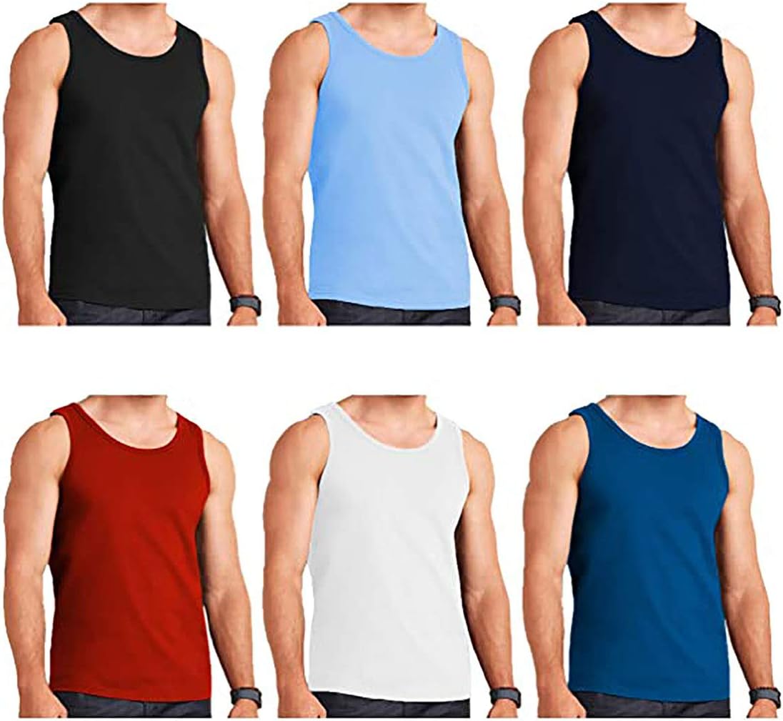 21Fashion6 X Pack Mens Vests 100% Cotton Tank TOP Training Gym Tops Pack Plain Colored (XXL, Assorted Mix)