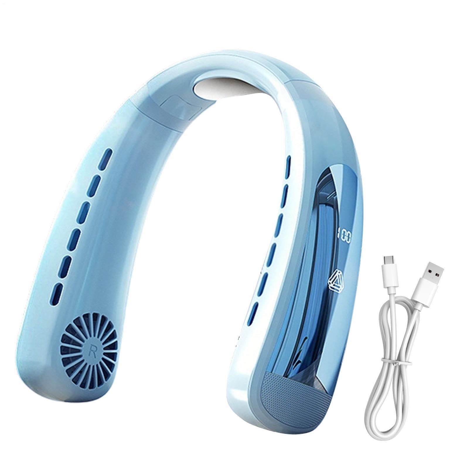 Ventilatore da collo portatile – ricaricabile 2400 mAh | Display Digitale | LED 7 Colori, 5 Velocità, Silenzioso, Senza Pale, Per Estate, Viaggi, Campeggio, Ufficio, Rinfrescante