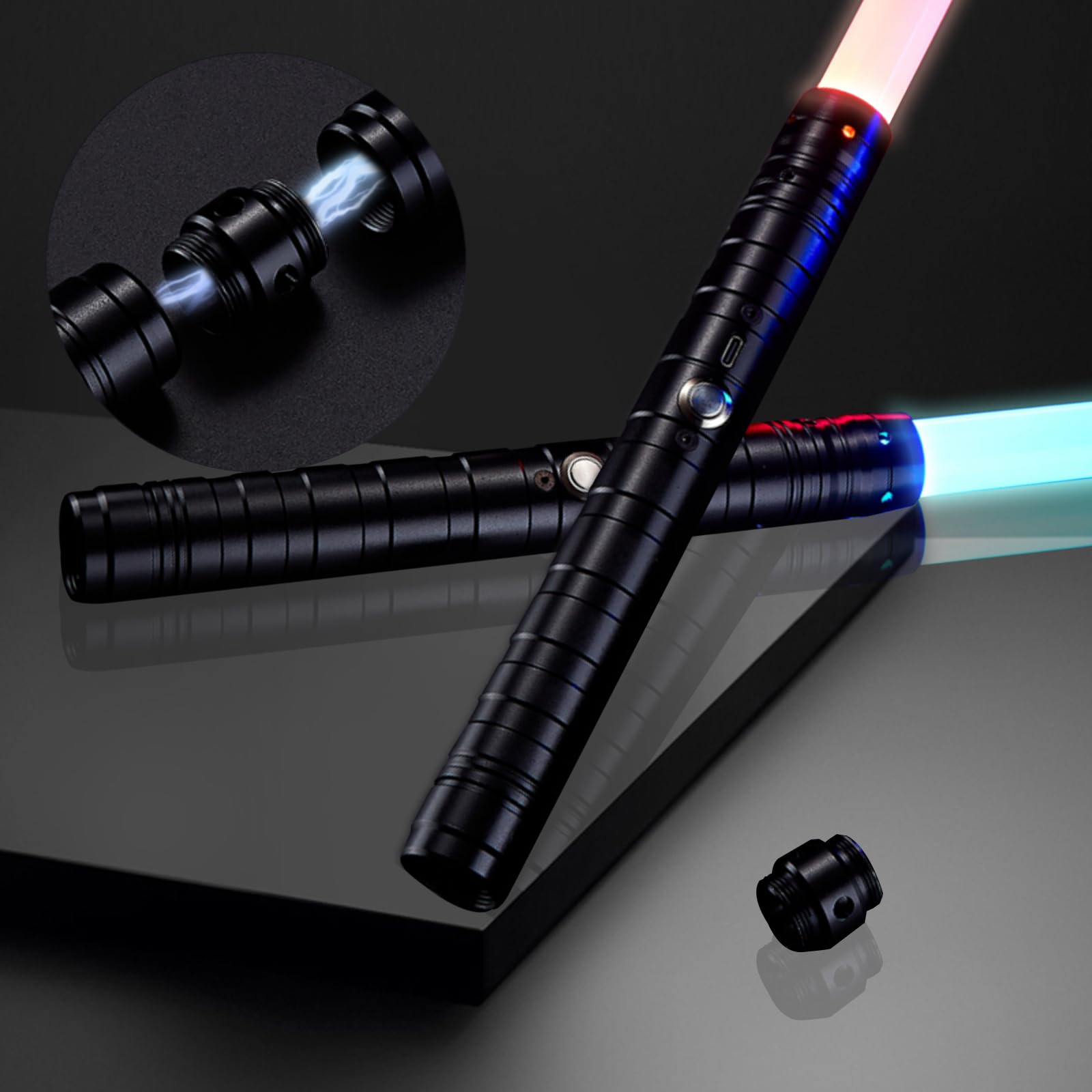 SHENSE Lightsaber 2PCS 15 RGB Colors with 4 Modes 6 Sound Effects USB Rechargeable Toys for Kids Toys Gift Lightsabers for Adults Cosplay Light up