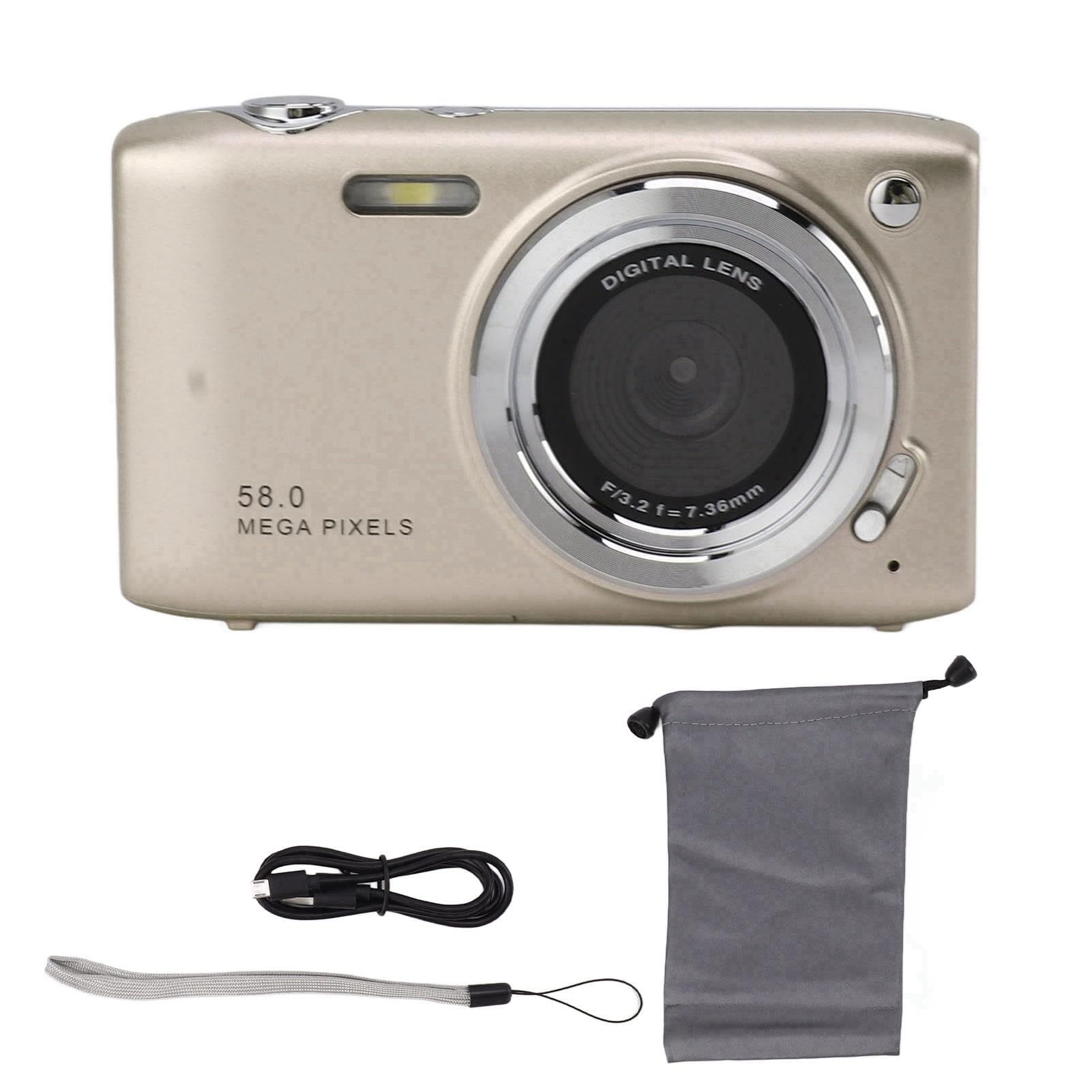 Fotocamera Digitale, 58MP 4K Autofocus Zoom 16X Compatta (GOLD) | Video 4K, Schermo da 2,88 Pollici, Corpo in ABS, Fotografia di Viaggio, Uso per Adolescenti, Messa a Fuoco Automatica,
