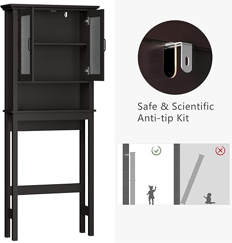 Miniatura 8 de MXARLTR Armario de almacenamiento sobre el inodoro, almacenamiento sobre el inodoro con puertas de vidrio templado, armario de almacenamiento de