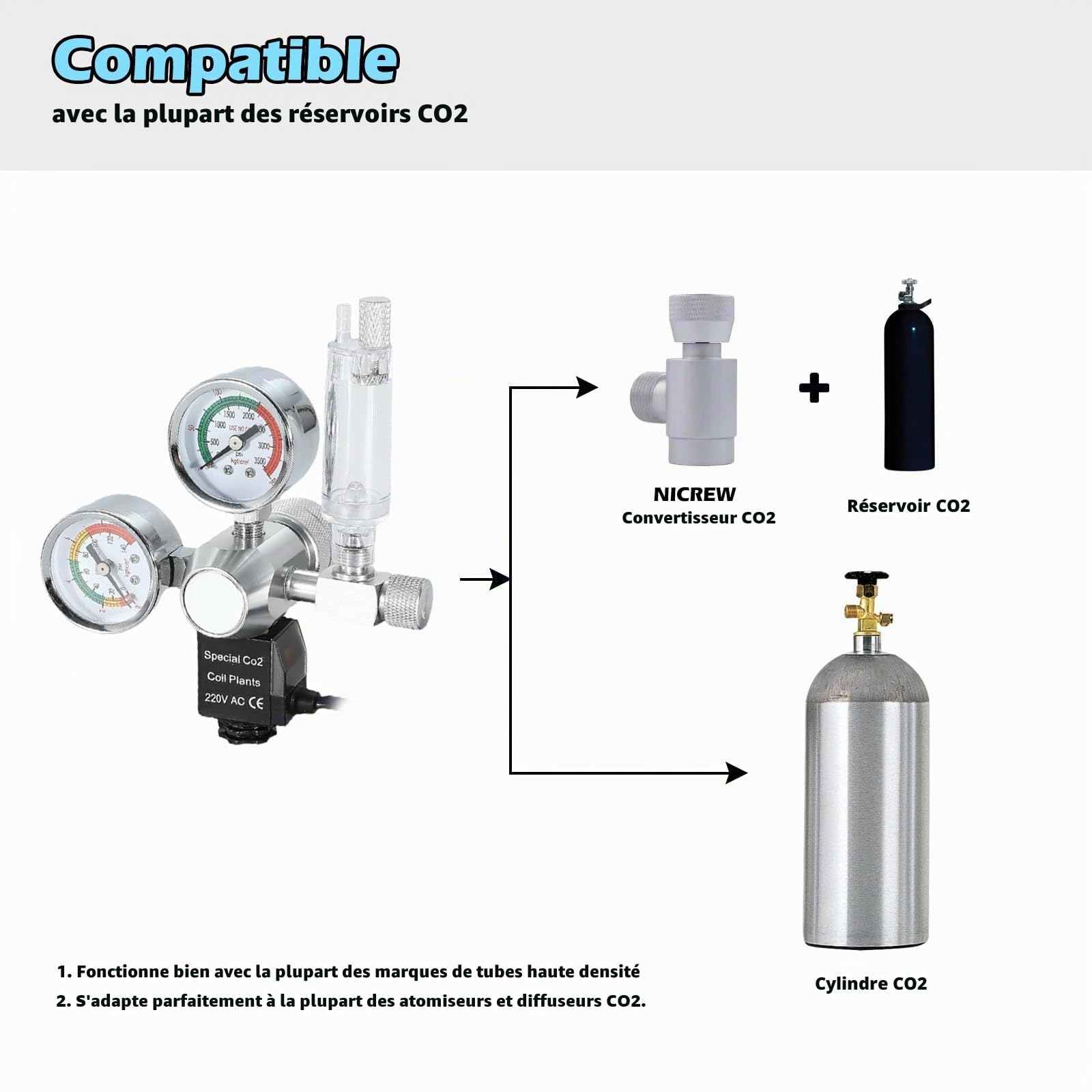Aicharynic Réducteur de Pression de CO2 d'aquarium - Régulateur de CO2 pour Aquarium - Double écran - Réducteur de Pression de CO2 W218 avec électrovanne - Compteur de Bulles pour Aquariums plantés