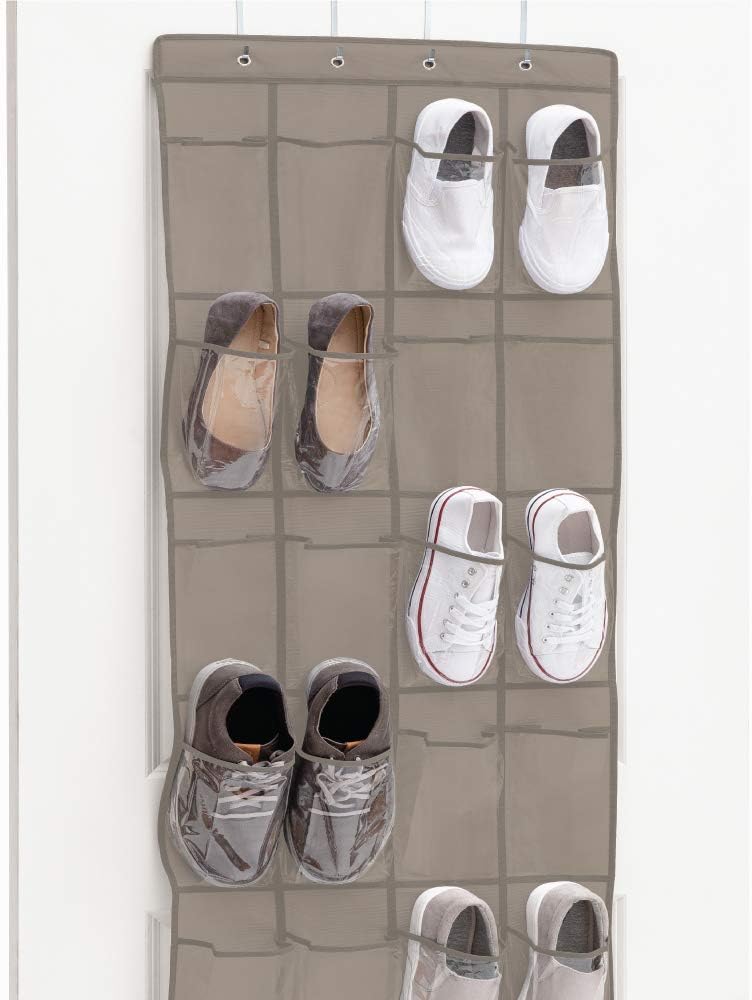 Gorilla Grip Crystal Clear Large 24 Pocket Shoe Organizer, Holds Up to 40 Pounds, Sturdy Hooks, Space Saving, Over Door, Storage Rack Hangs on Closets for Shoes, Sneakers or Accessories, Beige, 24 Pocket (Pack of 1)