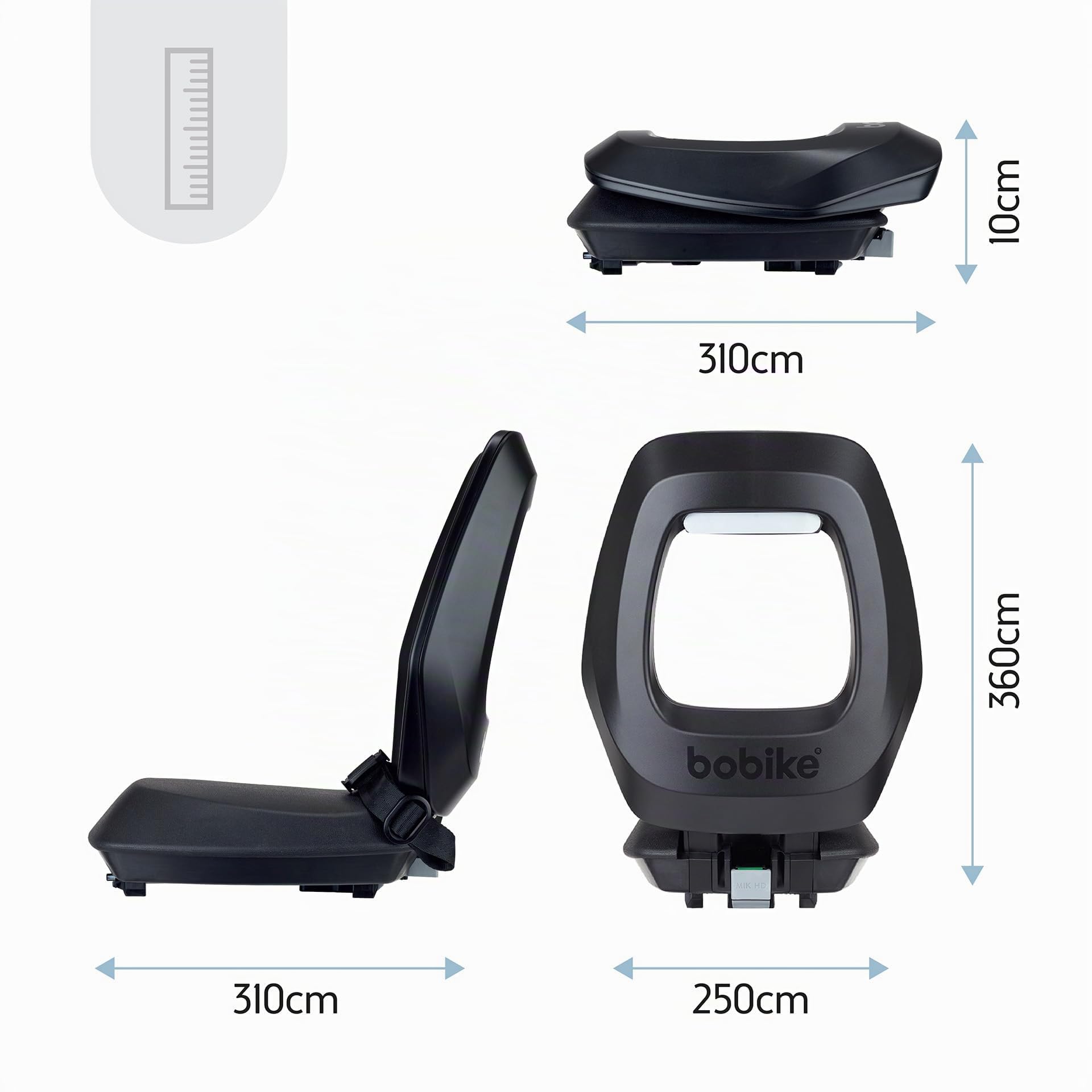 BOBIKE 8011900001 - Siège Vélo Arrière pour Porta-Bagages MIK-HD One Junior, pour Enfants de 6 Ans et Plus Jusqu’à 27 kg, Sécurité Renforcée, Repose-Pieds Réglables et Design Compact, Noir