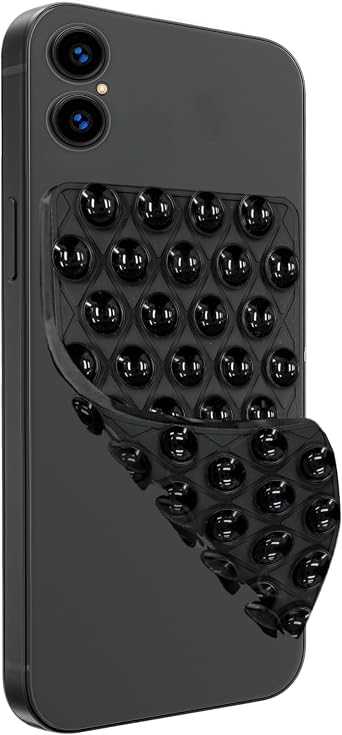 Silicone Double-Sided Suction Cup Phone Case Detachable Mount, Hands-Free Strong Grip Holder Stand for Selfies and Videos Black