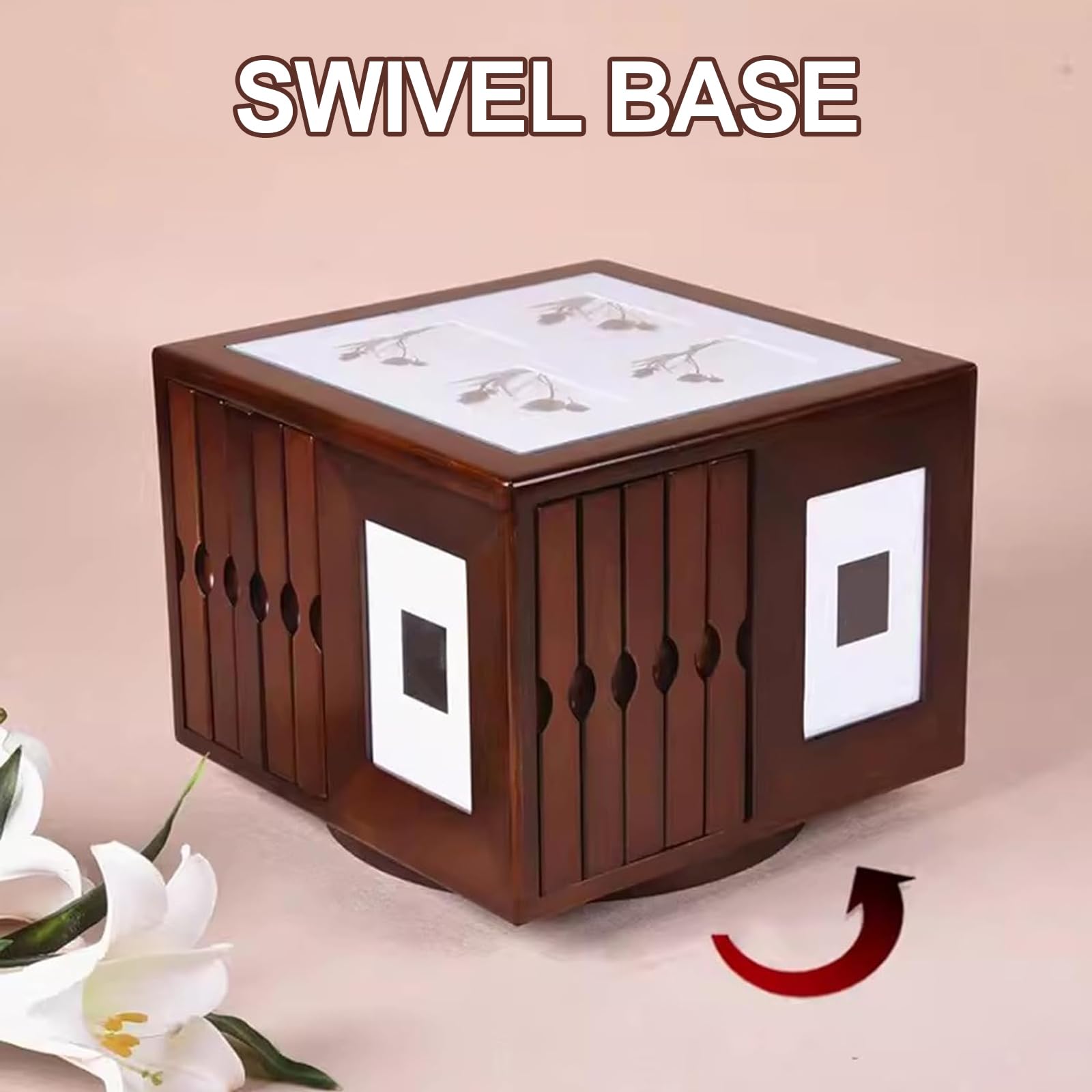Boîte de rangement rotative pour 400 photos en bois avec base pivotante Idéal pour la décoration de la maison et les souvenirs de mariage