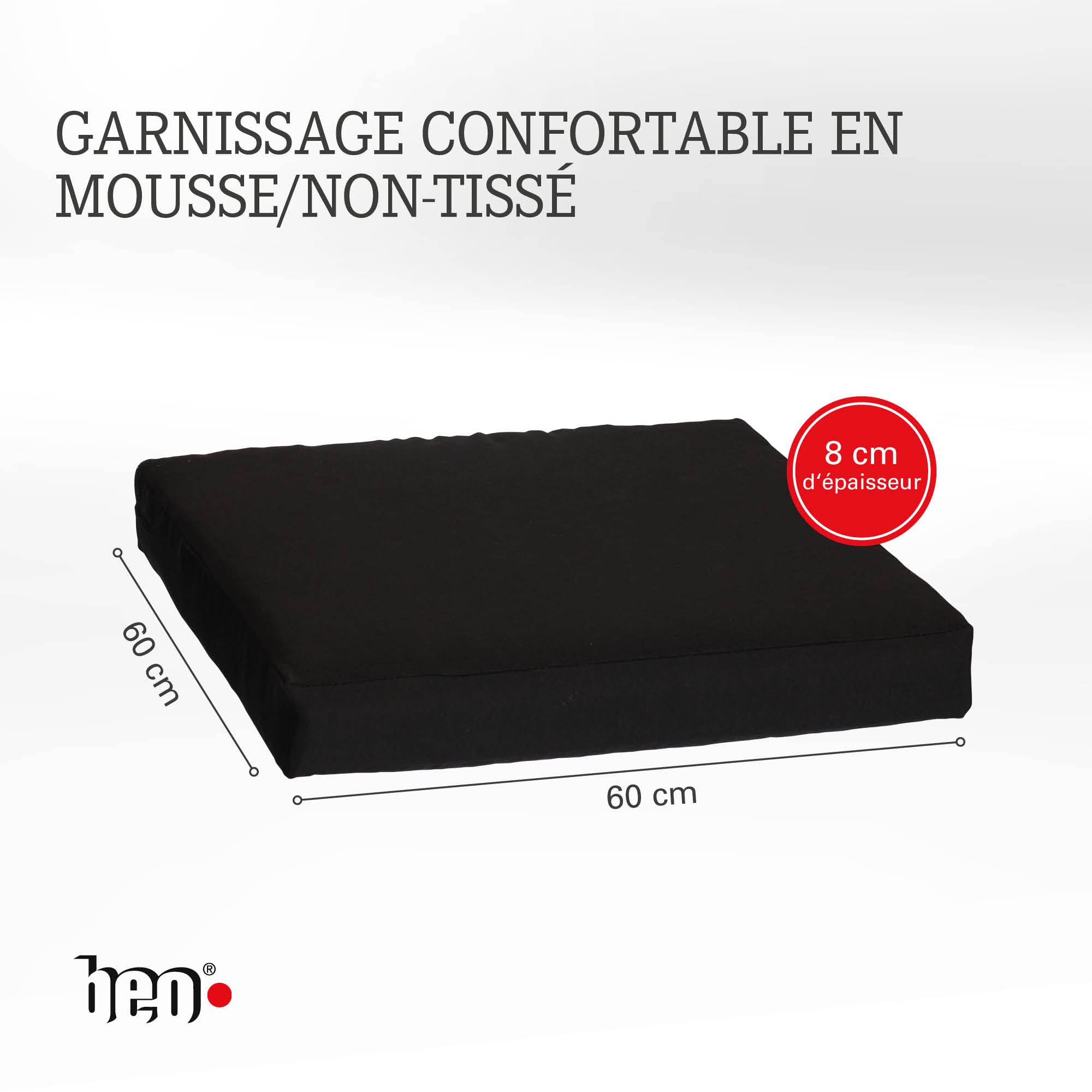 Beo Coussin 60x60 cm déperlant extérieur | Fabriqué en Europe | Coussin pour Palette avec Fermeture éclair et garnissage Amovible | Coussin d'assise Lavable | Coussin de Jardin Anthracite