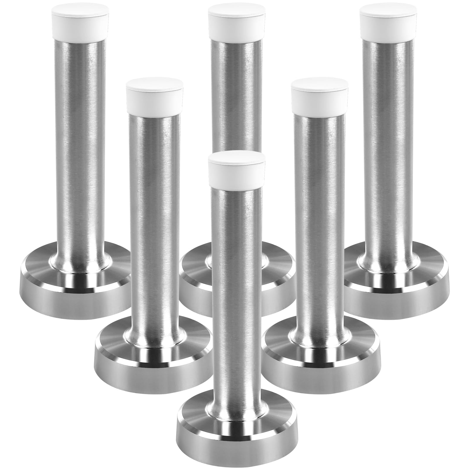 Northern Brothers Silver + White Door Stop - Chrome Door Stopper Heavy Duty Door Stoppers For Skirtings Wall Mounted Doorstops Stainless Steel Door Stops Indoors Self Adhesive Doorstop With White Rubber, 6 Pack