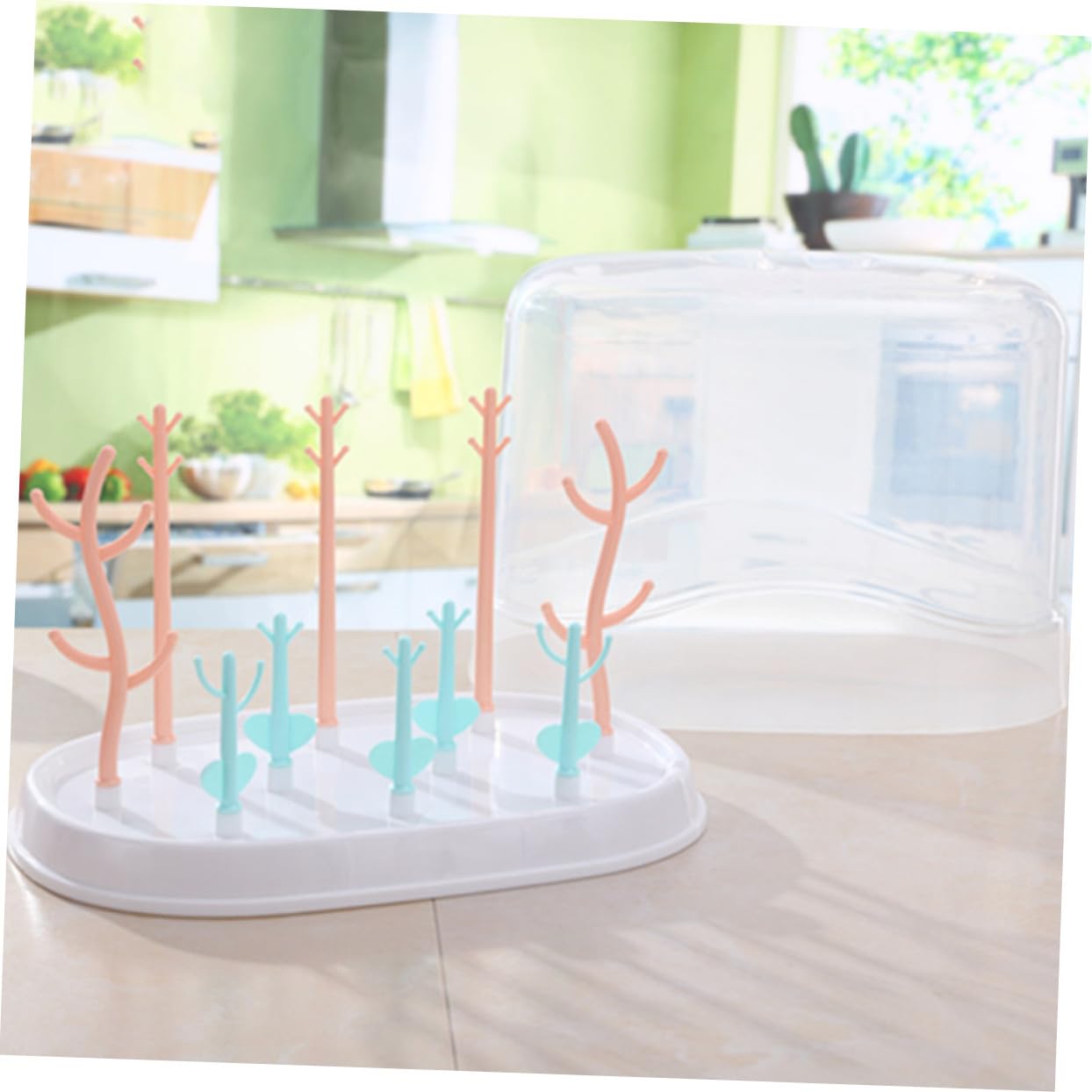 ORFOFE Séchoir à Biberons Support en PP avec Couvercle de Branches Multifonction Rangement Pratique pour Biberons et Tasses pour Mamans Organisées